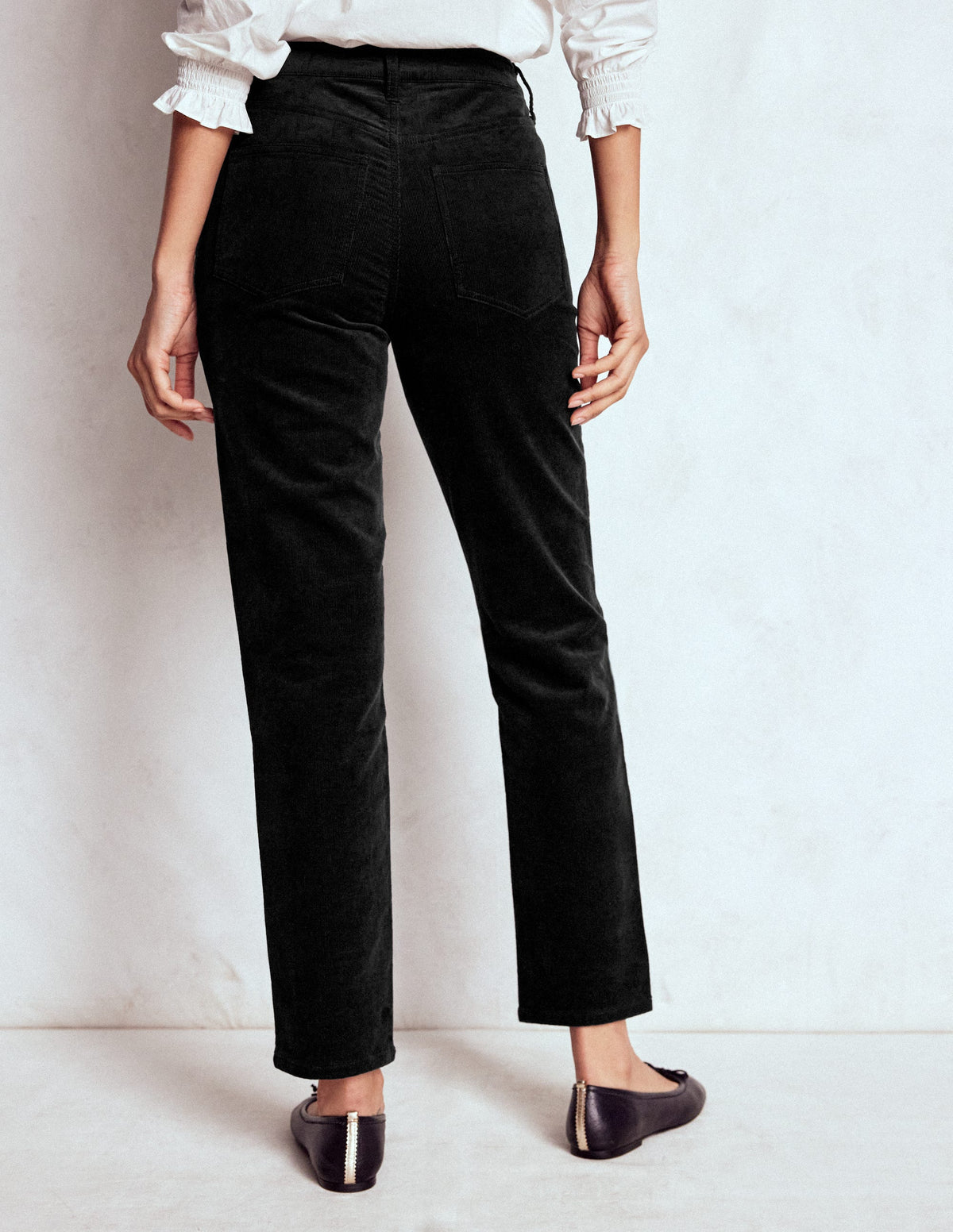 Schmal geschnittene Cord-Jeans mit hohem Bund-Schwarz-3