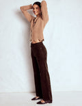 Cord-Jeans mit hohem Bund und geradem, lockerem Bein-Espresso