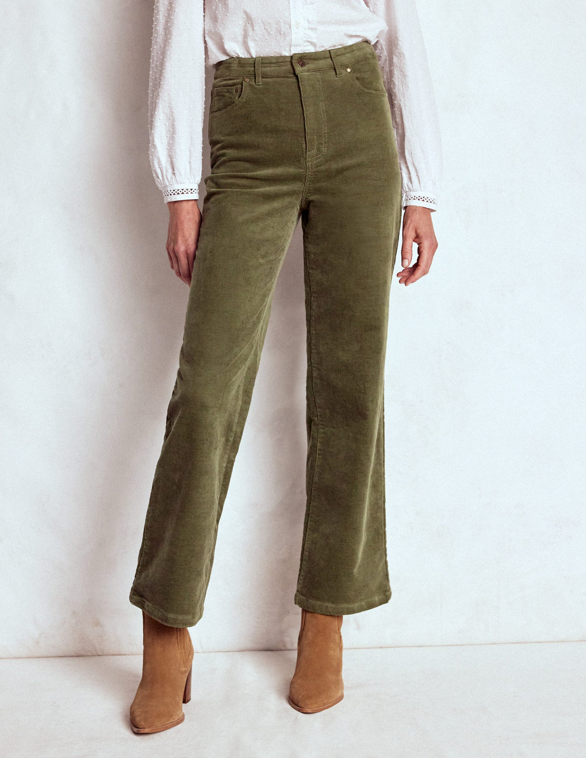 Cord-Jeans mit hohem Bund und geradem, lockerem Bein-GRÜN-4