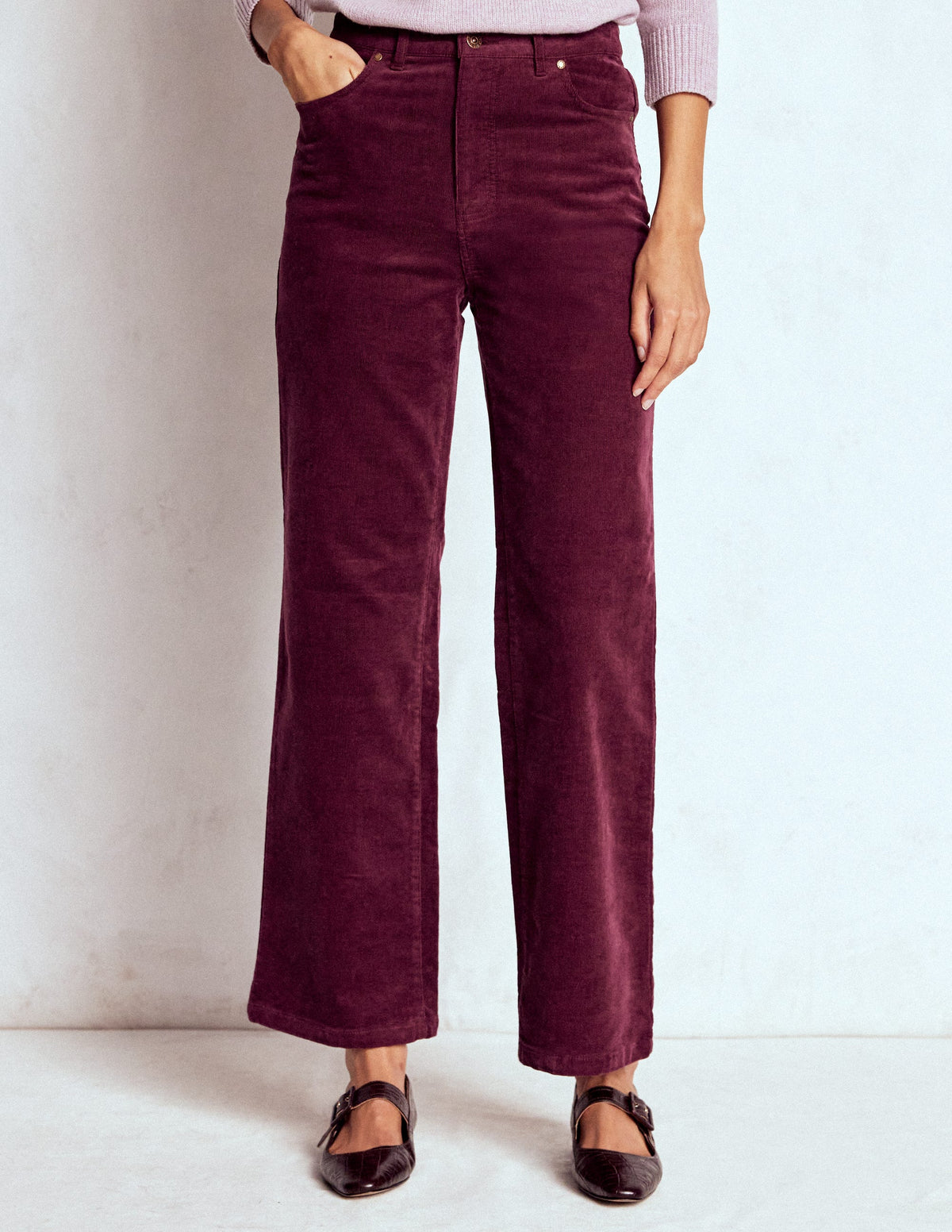 Cord-Jeans mit hohem Bund und geradem, lockerem Bein-Burgunderrot - Image 4