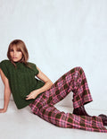 Belgravia Hose aus Wollmischung-Olivgrün, Grün und Rosa Kariert