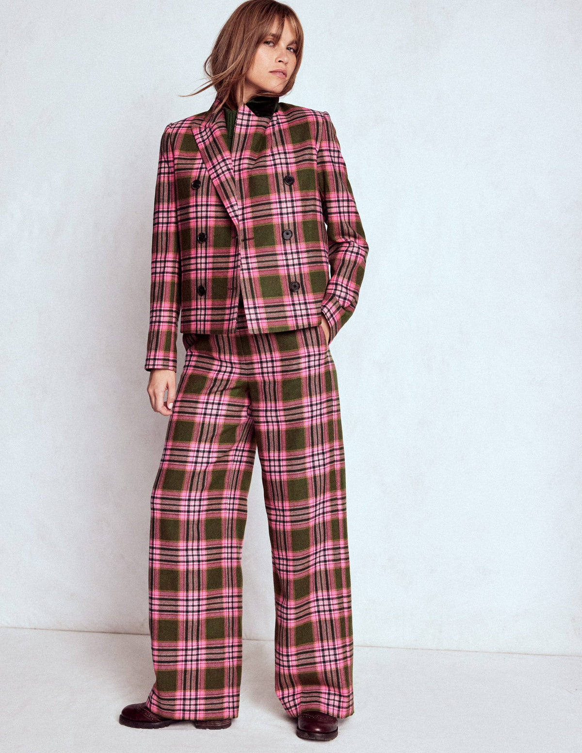 Belgravia Hose aus Wollmischung-Olivgrün, Grün und Rosa Kariert - Image 6