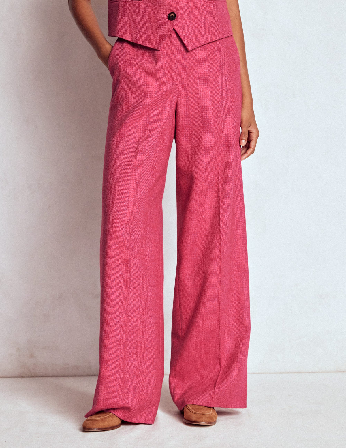 Belgravia Hose aus Wollmischung-Rot und Rosa Breites Fischgrätmuster - Image 5