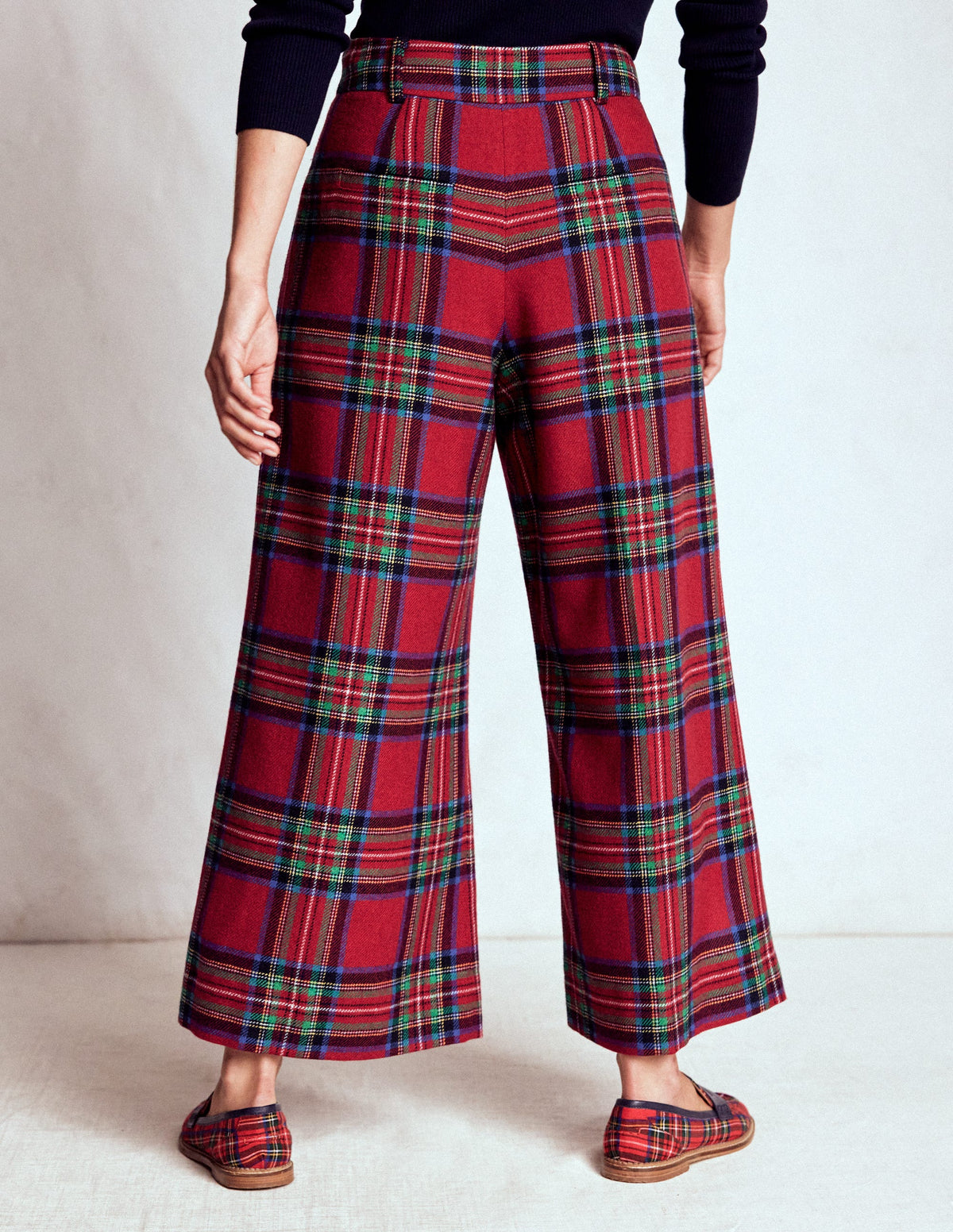 Pleated Wool Culottes-Red, Blue and Green Check - Image 3