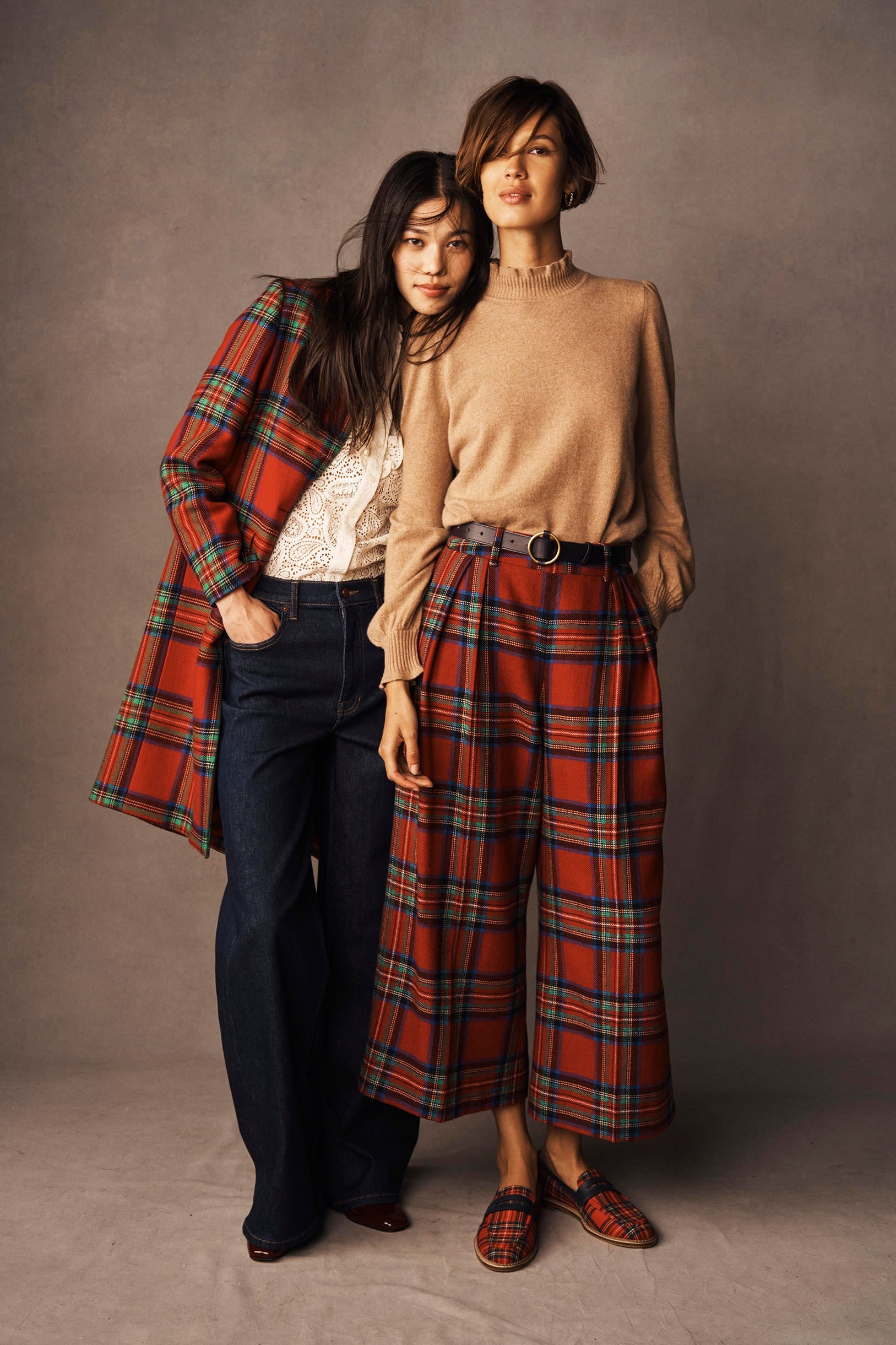 Pleated Wool Culottes-Red, Blue and Green Check-5