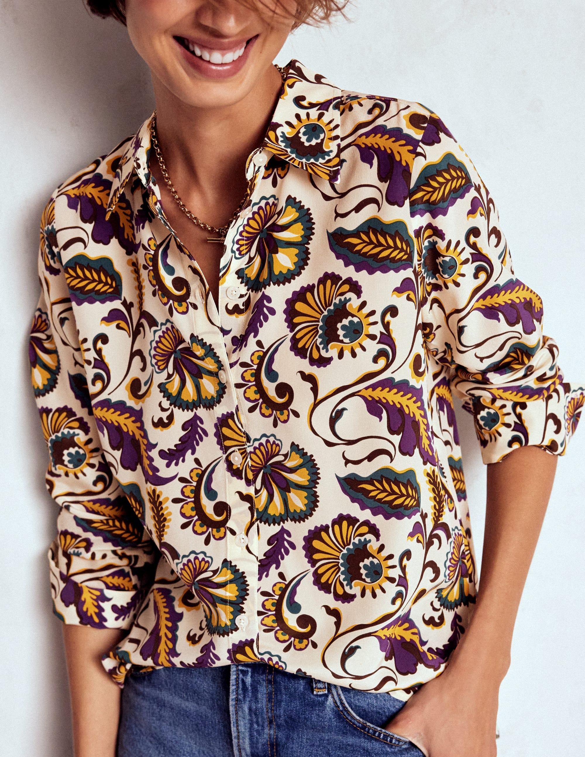 Sienna Silk Shirt-Multi, Ornate Meadow - Image 2