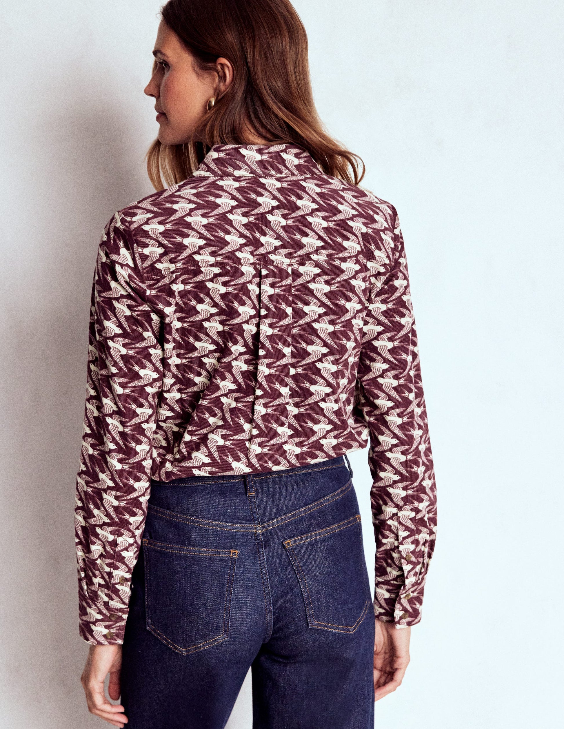 Sienna Cord Shirt-Dark Cherry, Swooping Swallow-3