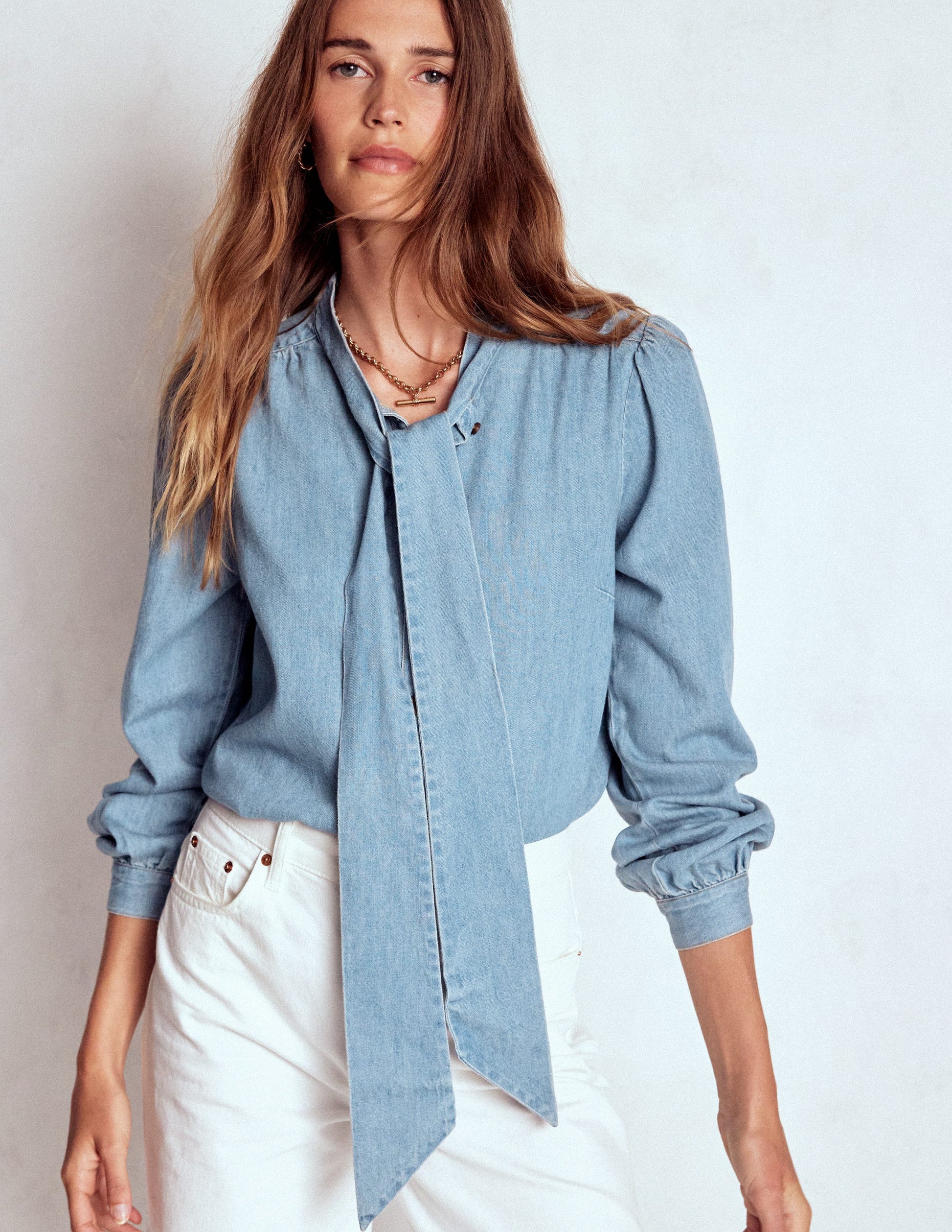 Schluppenbluse aus Denim-Hell Authentisch-2