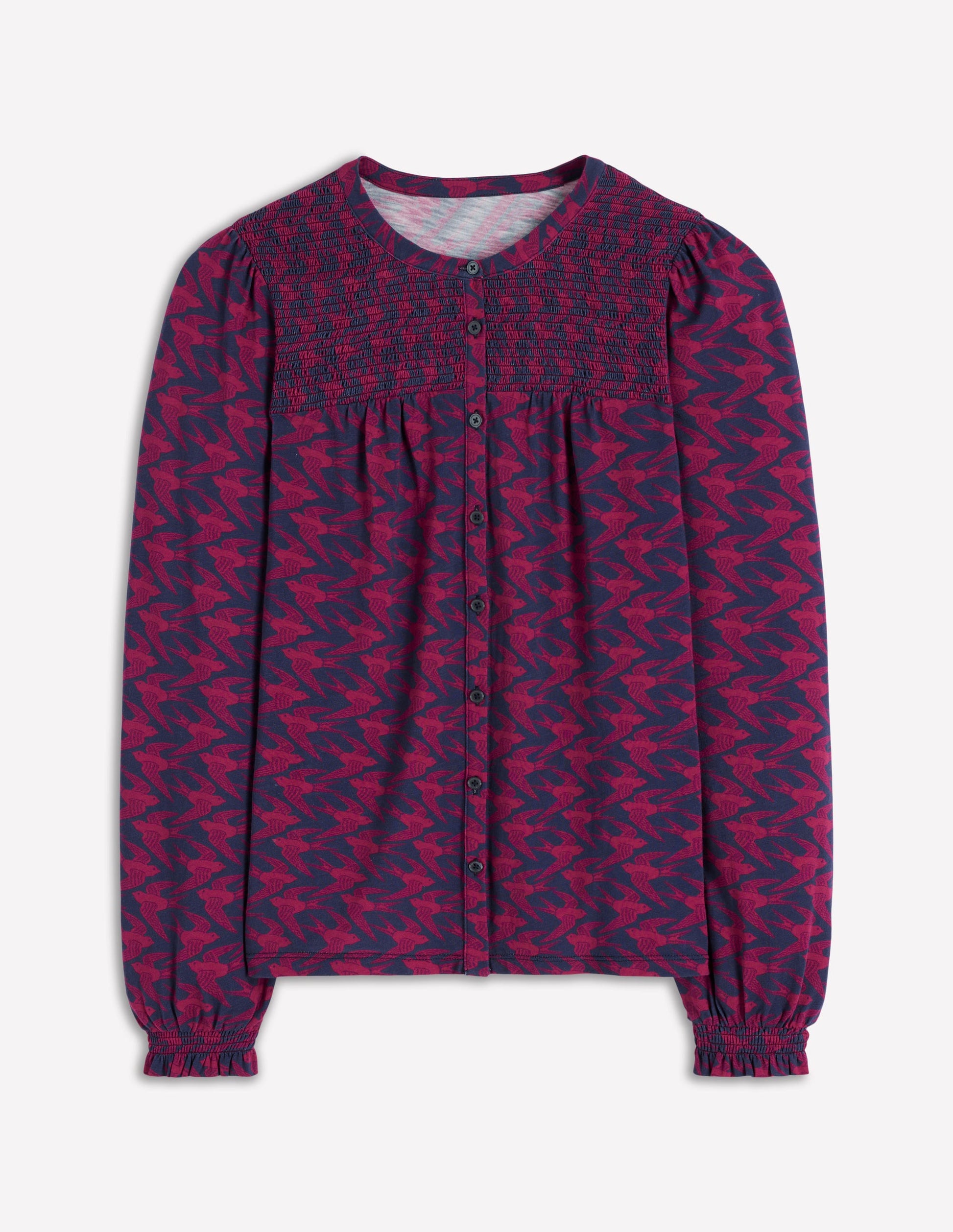 Elsa Jerseyhemd mit gesmokter Passe-Französisches Marineblau, Schwalben-2