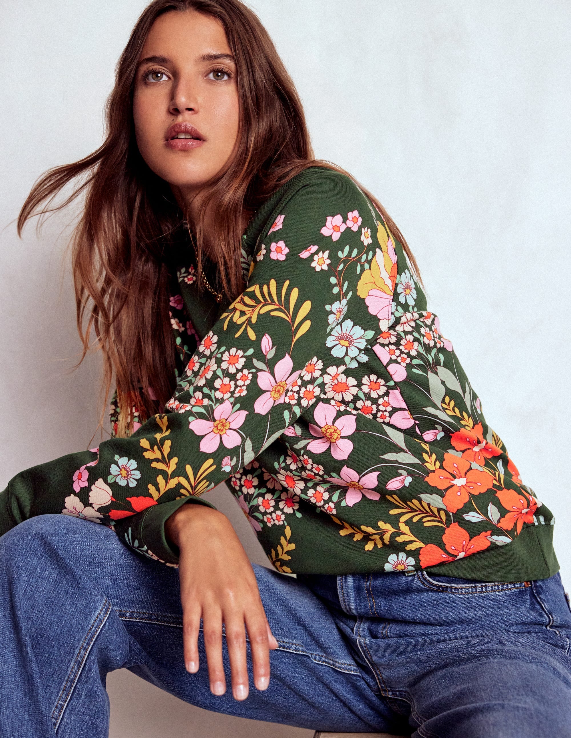 Rosa Bedrucktes Sweatshirt-Wald, Blühender Garten - Image 1