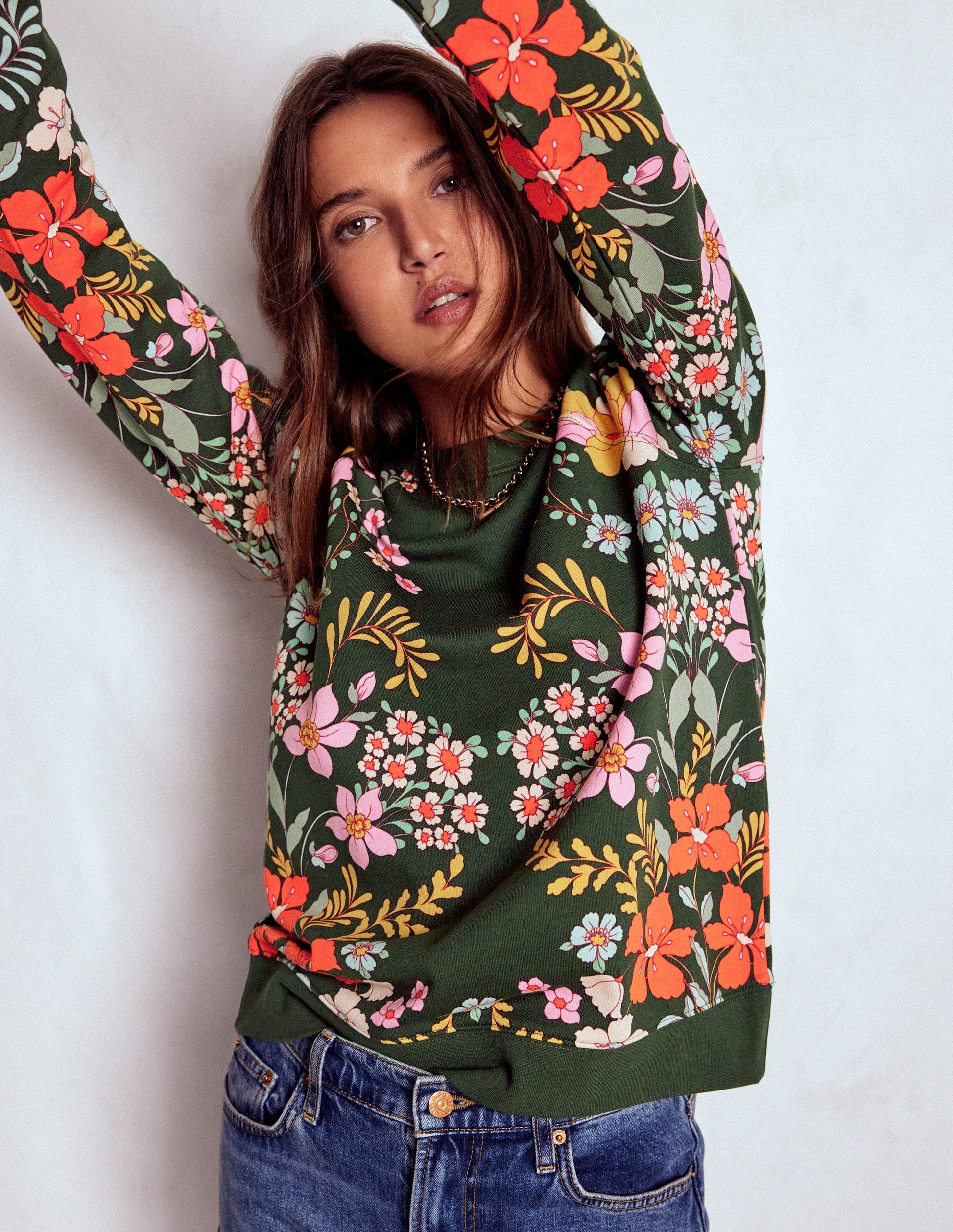 Rosa Bedrucktes Sweatshirt-Wald, Blühender Garten-4