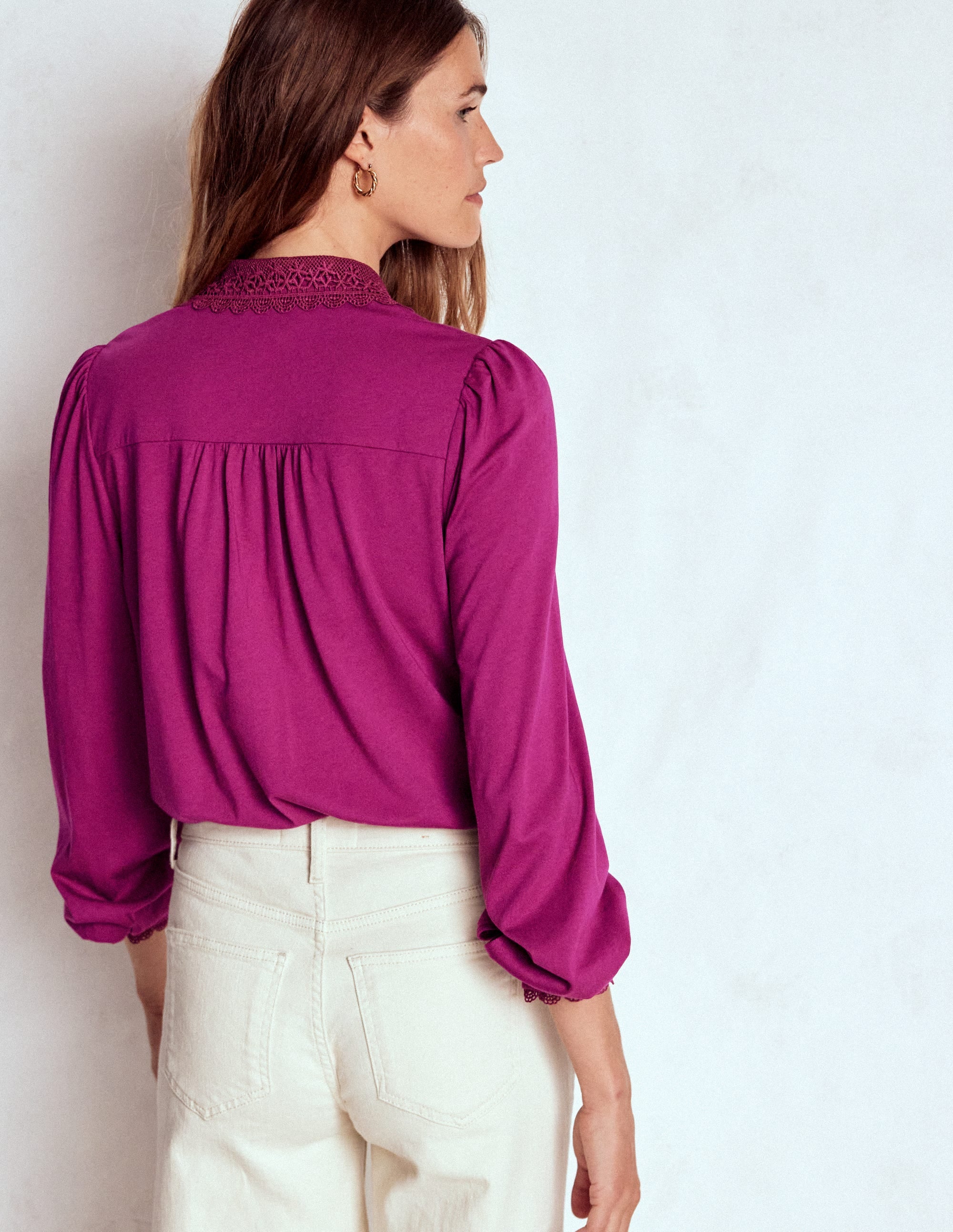 Lace Collar Blouse-Rich Magenta - Image 3