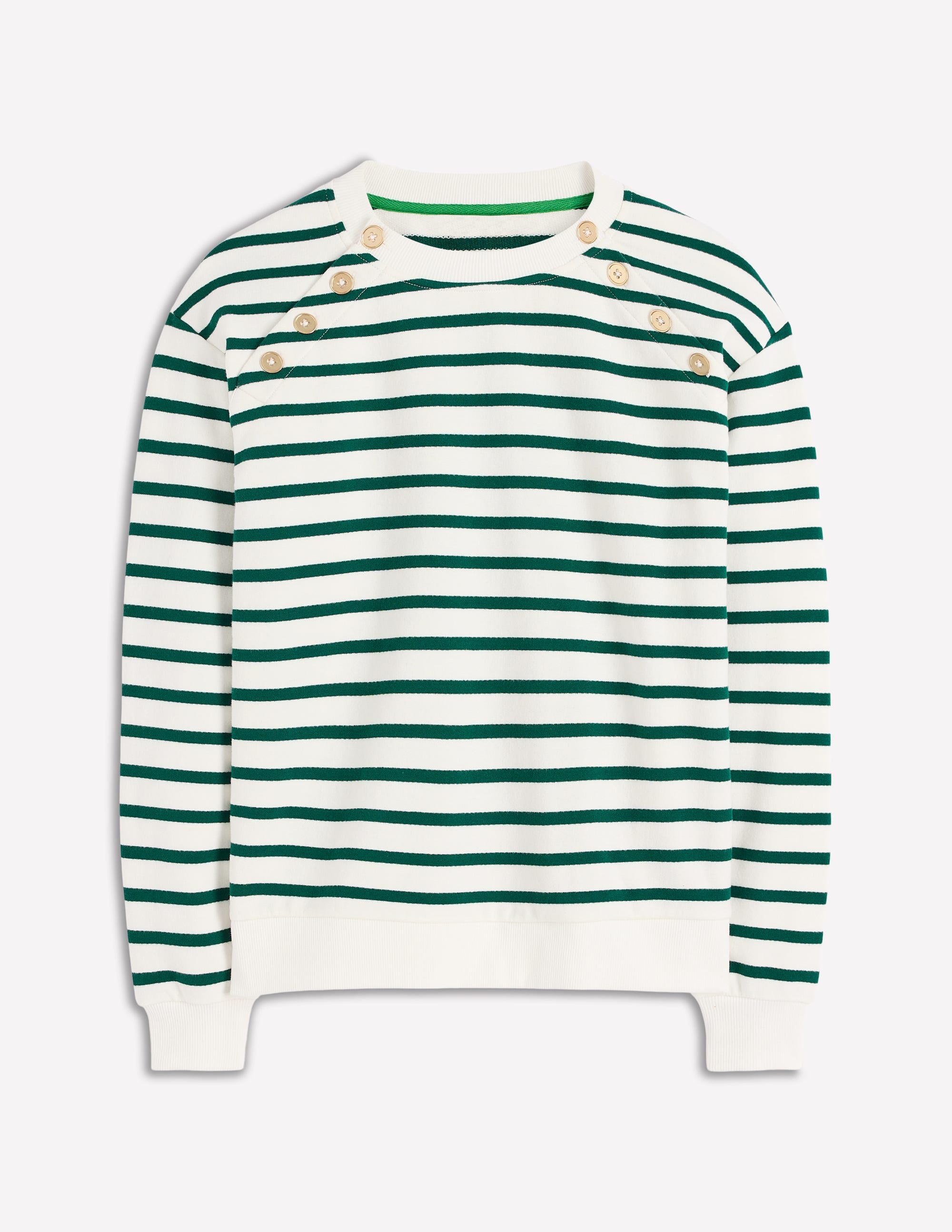 Sweatshirt mit Knopfdetail-Dunkles Smaragdgrün, Naturweiß - Image 5