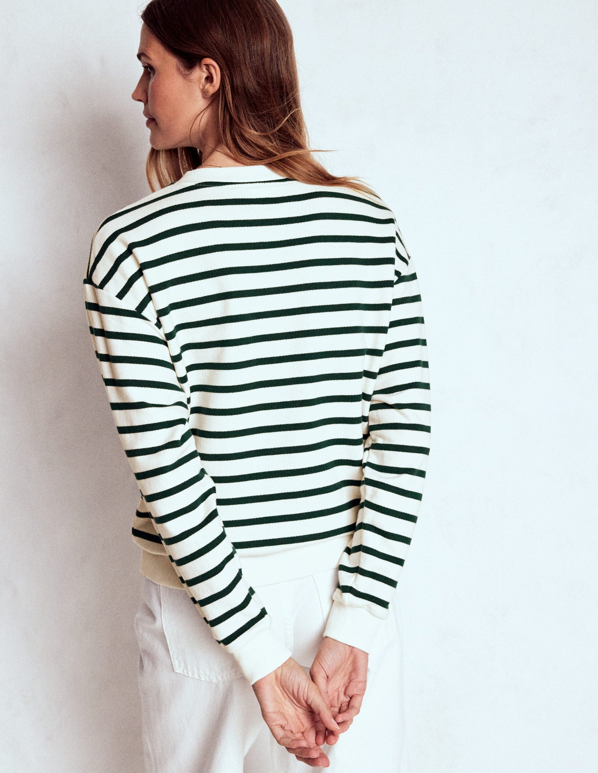 Sweatshirt mit Knopfdetail-Dunkles Smaragdgrün, Naturweiß-3