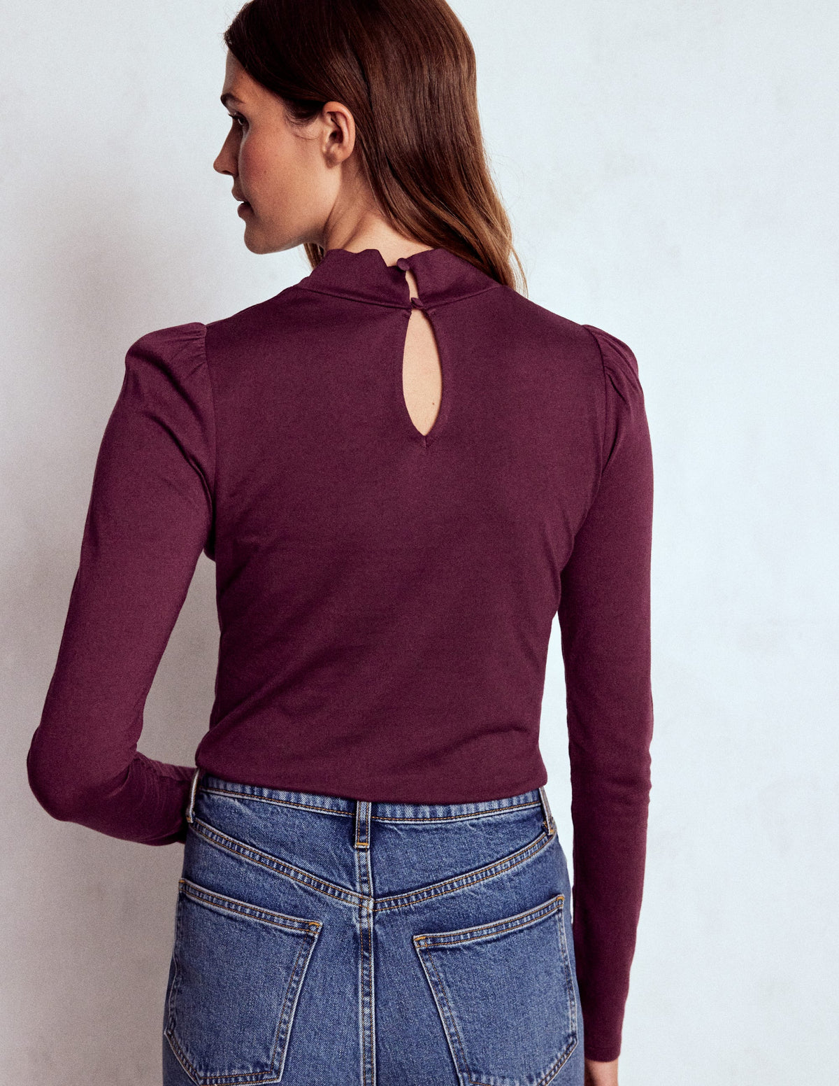 Oberteil aus Jersey mit Puffärmeln-Dunkle Kirsche-4