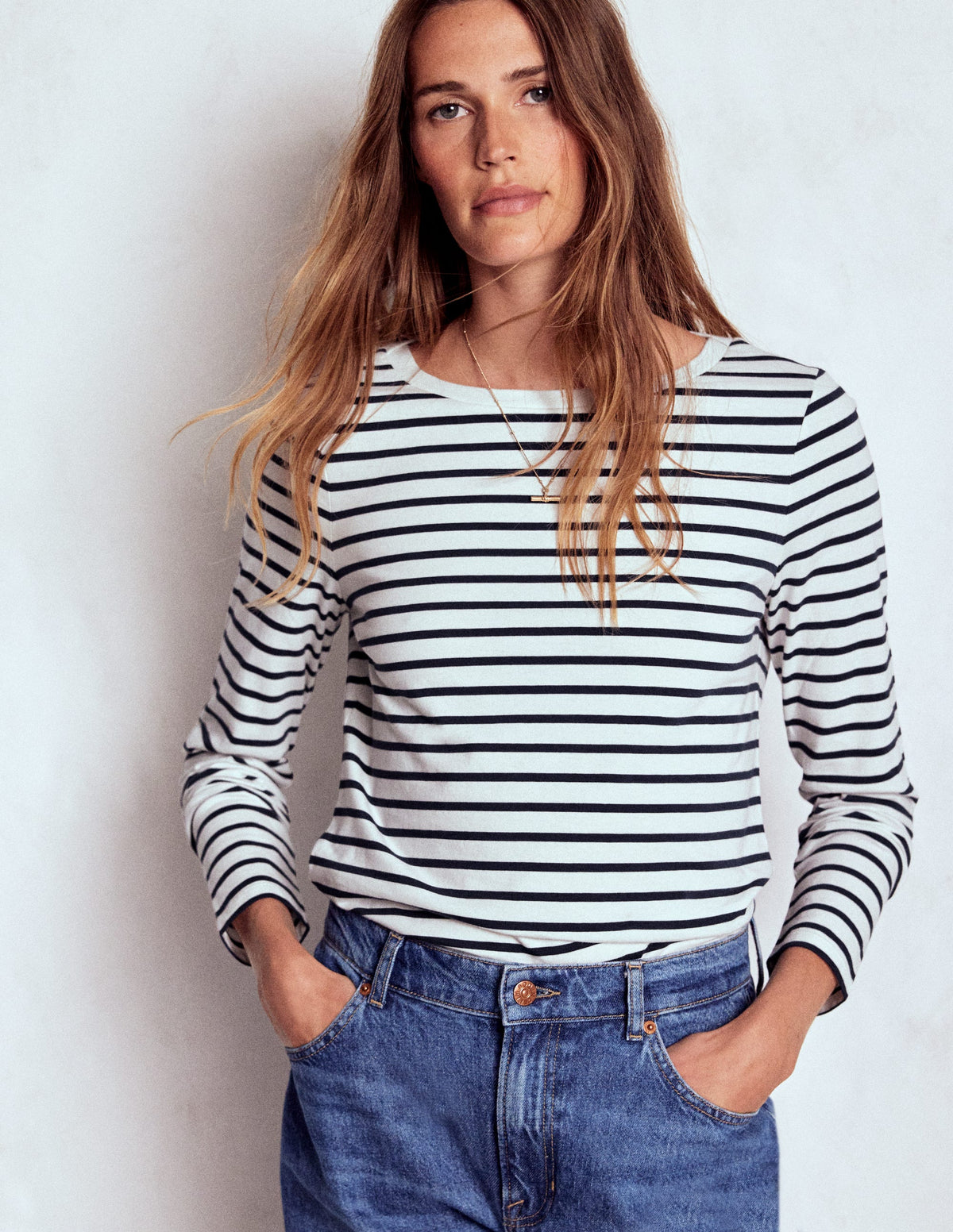 Olivia Langärmliges Bretonshirt-Naturweiß, Marineblau-4