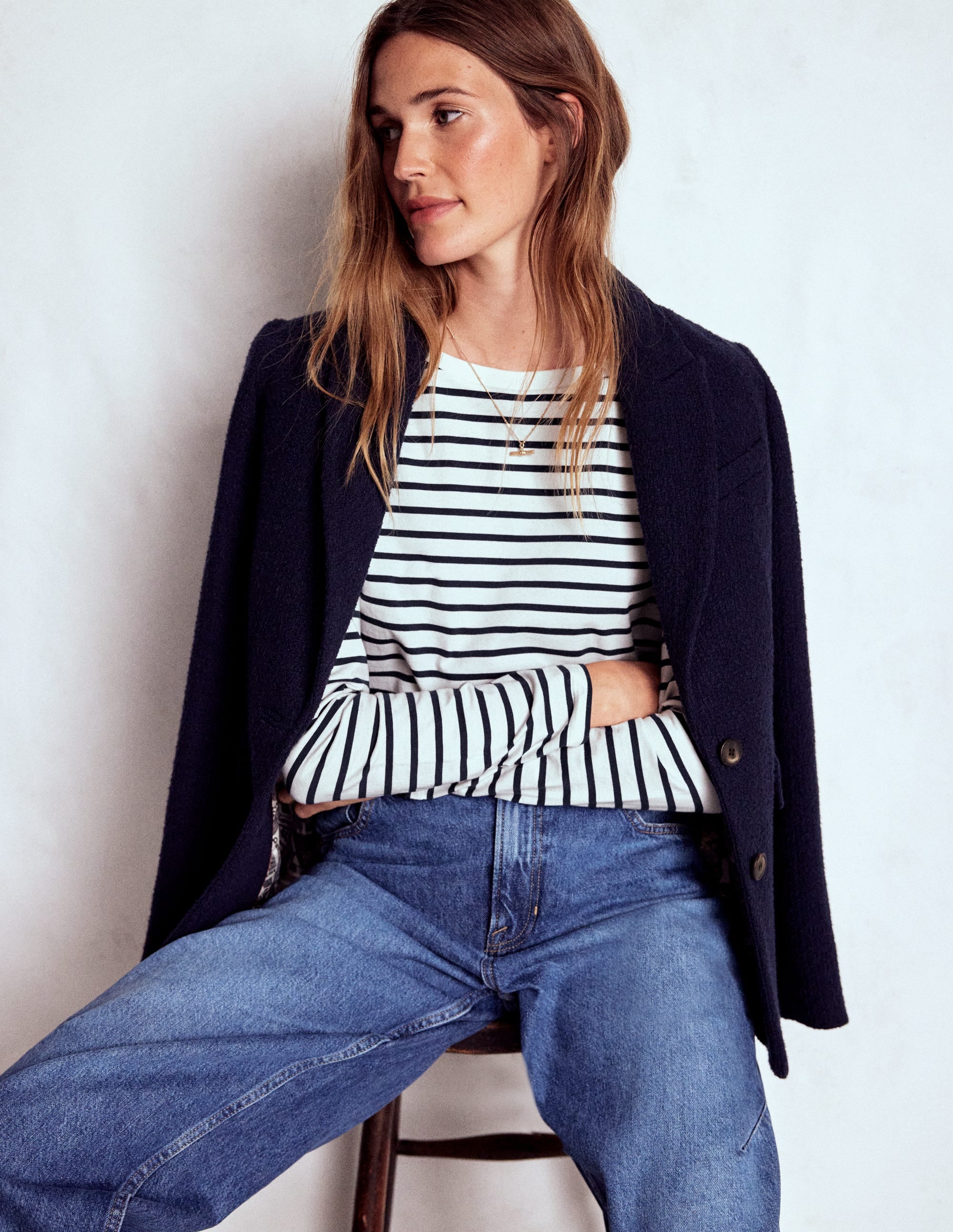 Olivia Langärmliges Bretonshirt-Naturweiß, Marineblau - Image 5