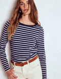 Olivia Langärmliges Bretonshirt-Marineblau, Naturweiß