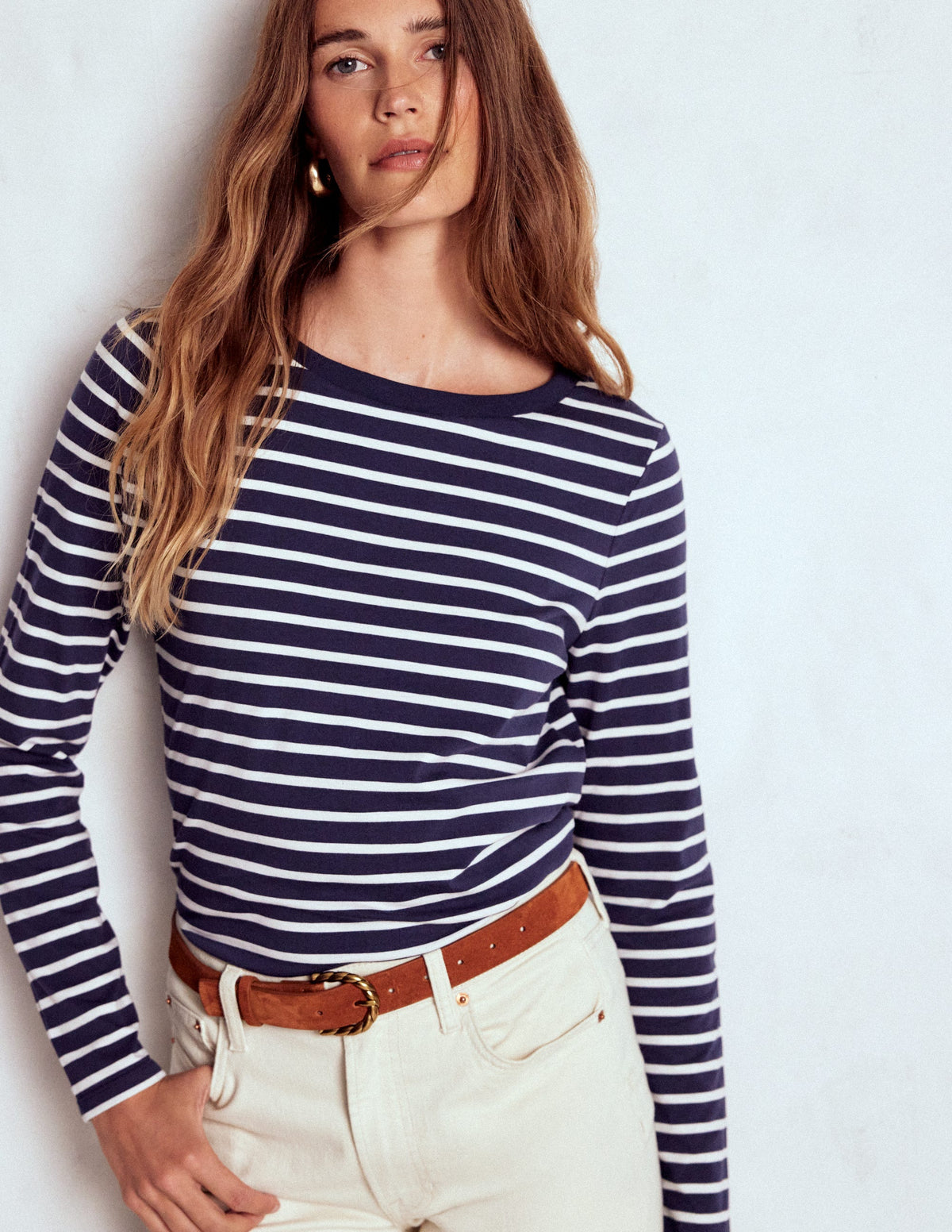 Olivia Langärmliges Bretonshirt-Marineblau, Naturweiß - Image 1