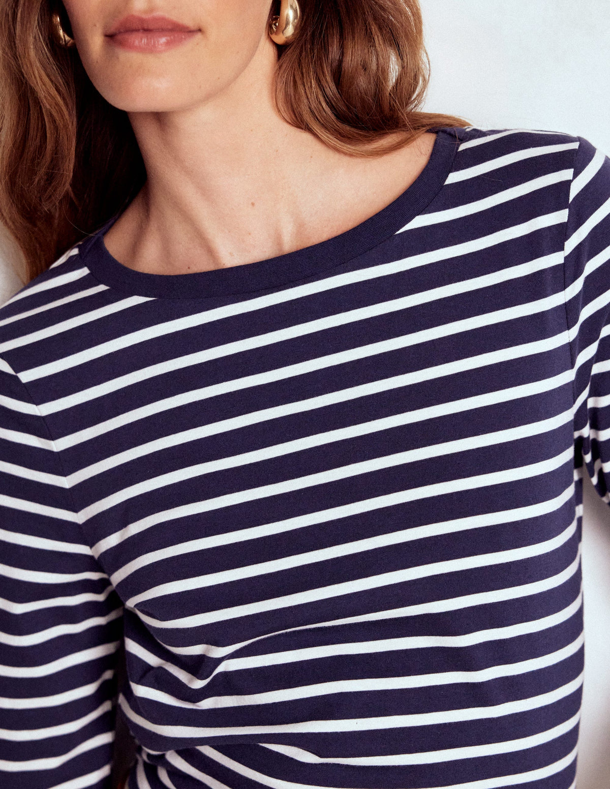 Olivia Langärmliges Bretonshirt-Marineblau, Naturweiß-2