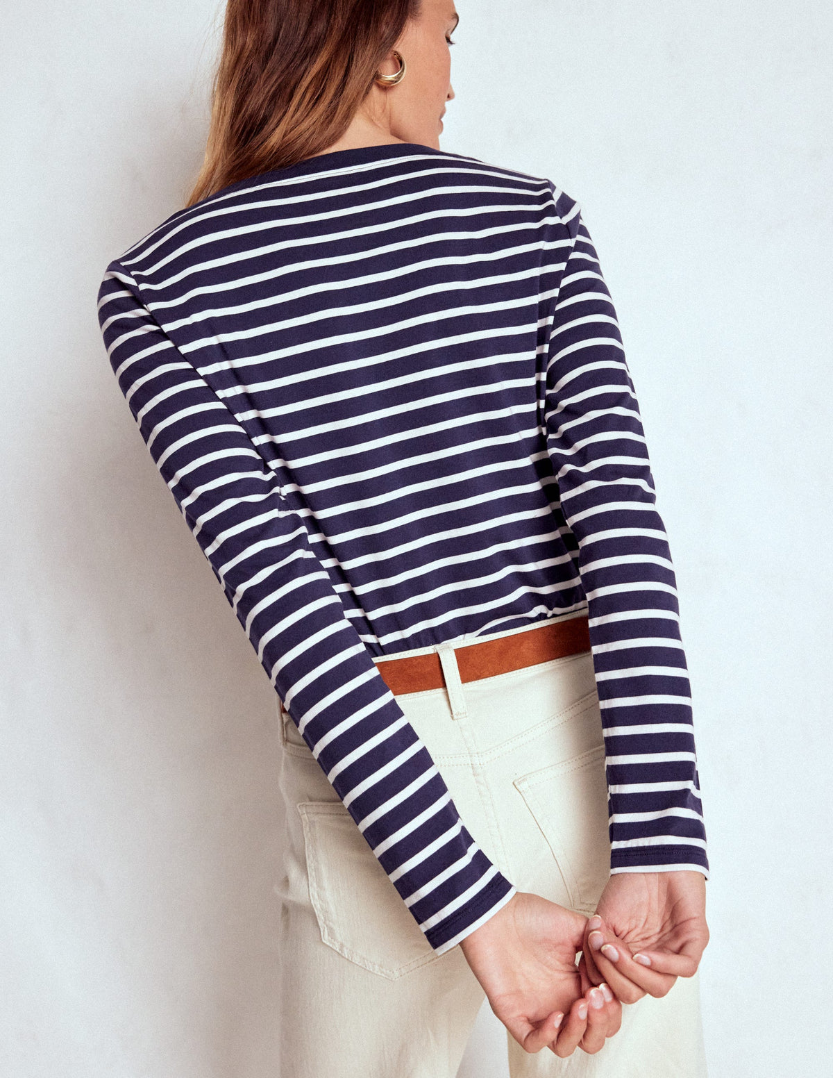 Olivia Langärmliges Bretonshirt-Marineblau, Naturweiß-3