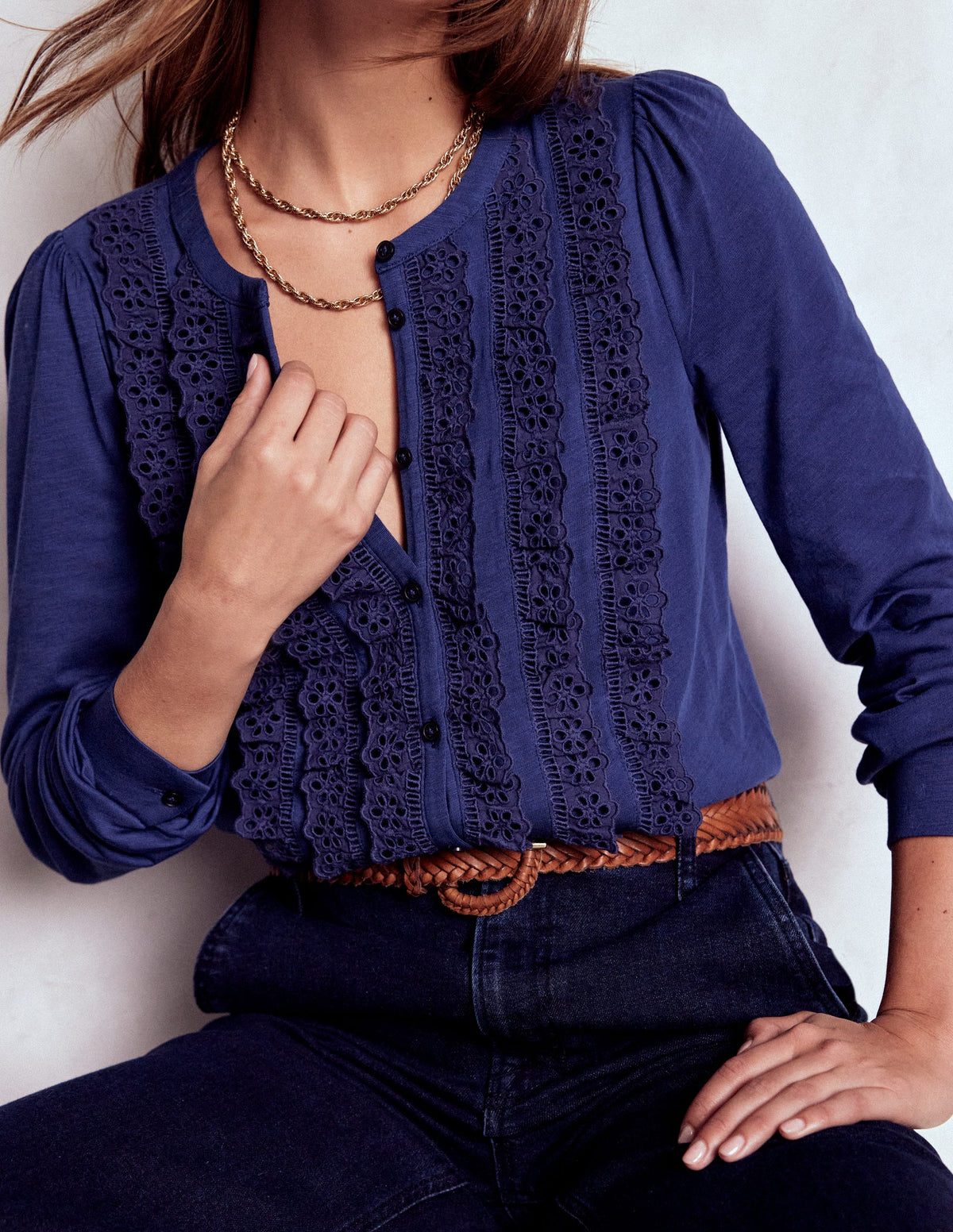 Broderie Ruffle Jersey Shirt-Starboard Blue - Image 2