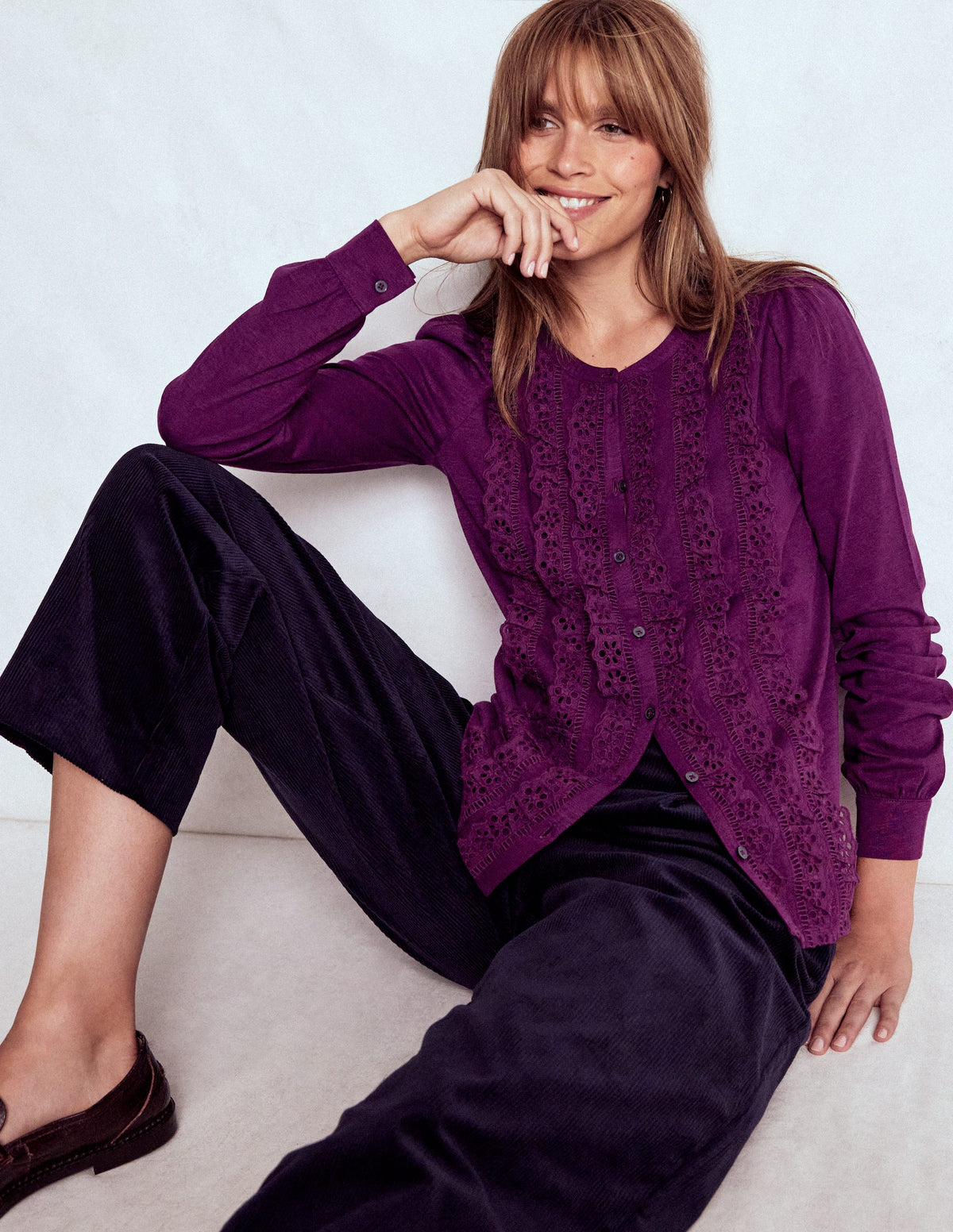 Chemise volantée en jersey avec broderie anglaise-Confiture de prunes - Image 5
