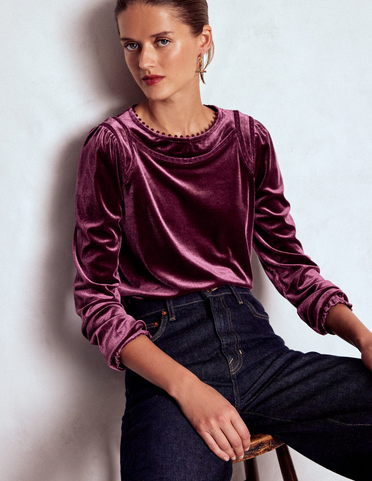 Mila Oberteil aus Samt-Dunkelviolett-1