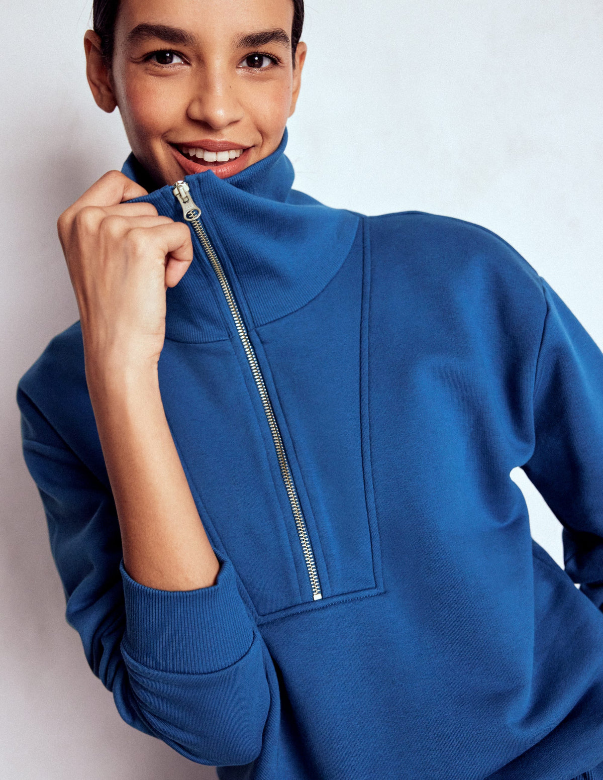 Sweatshirt mit Halbreißverschluss und Einsatz-Turmalinblau - Image 3