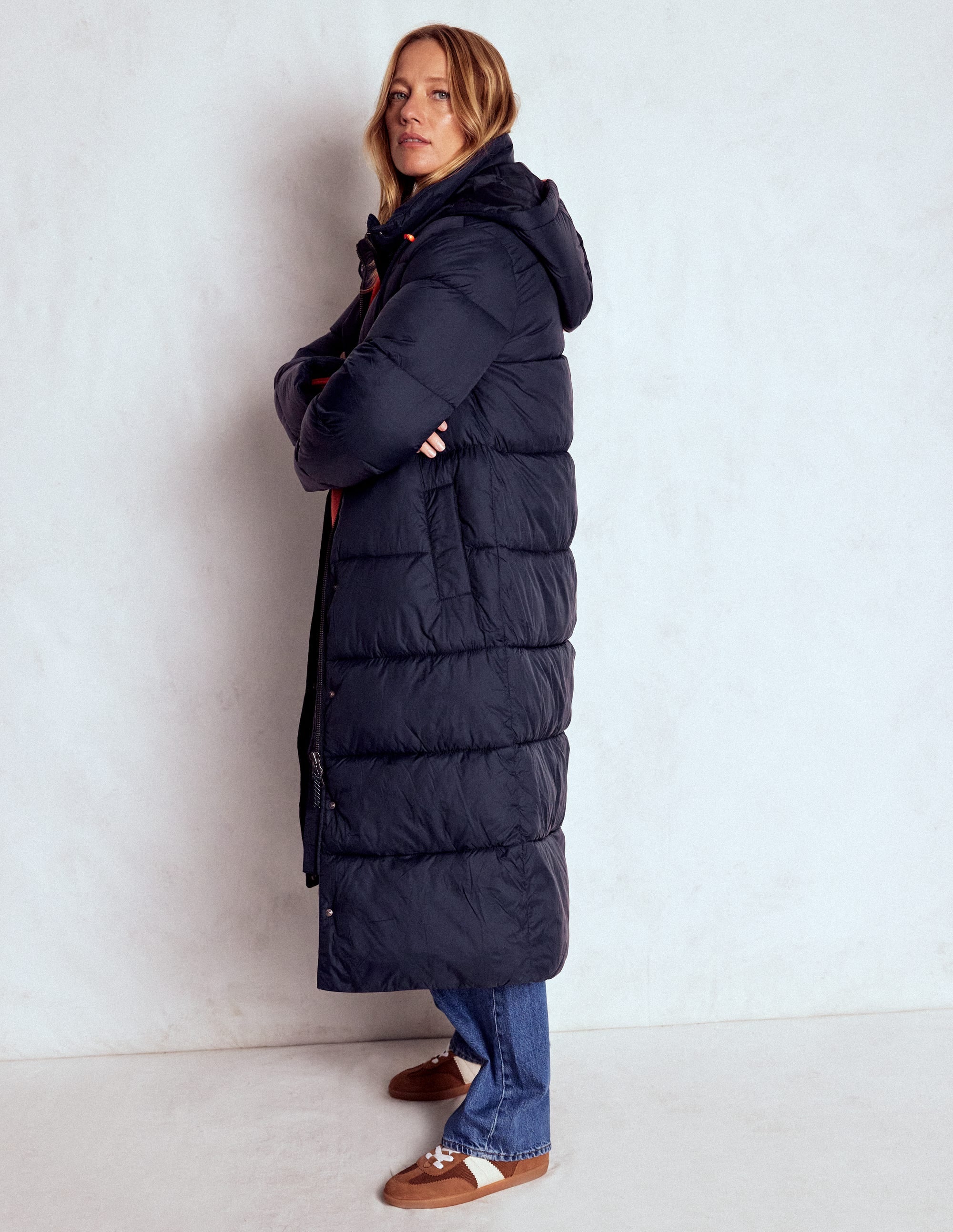 Wattierte Jacke in langer Form-Marineblau - Image 5