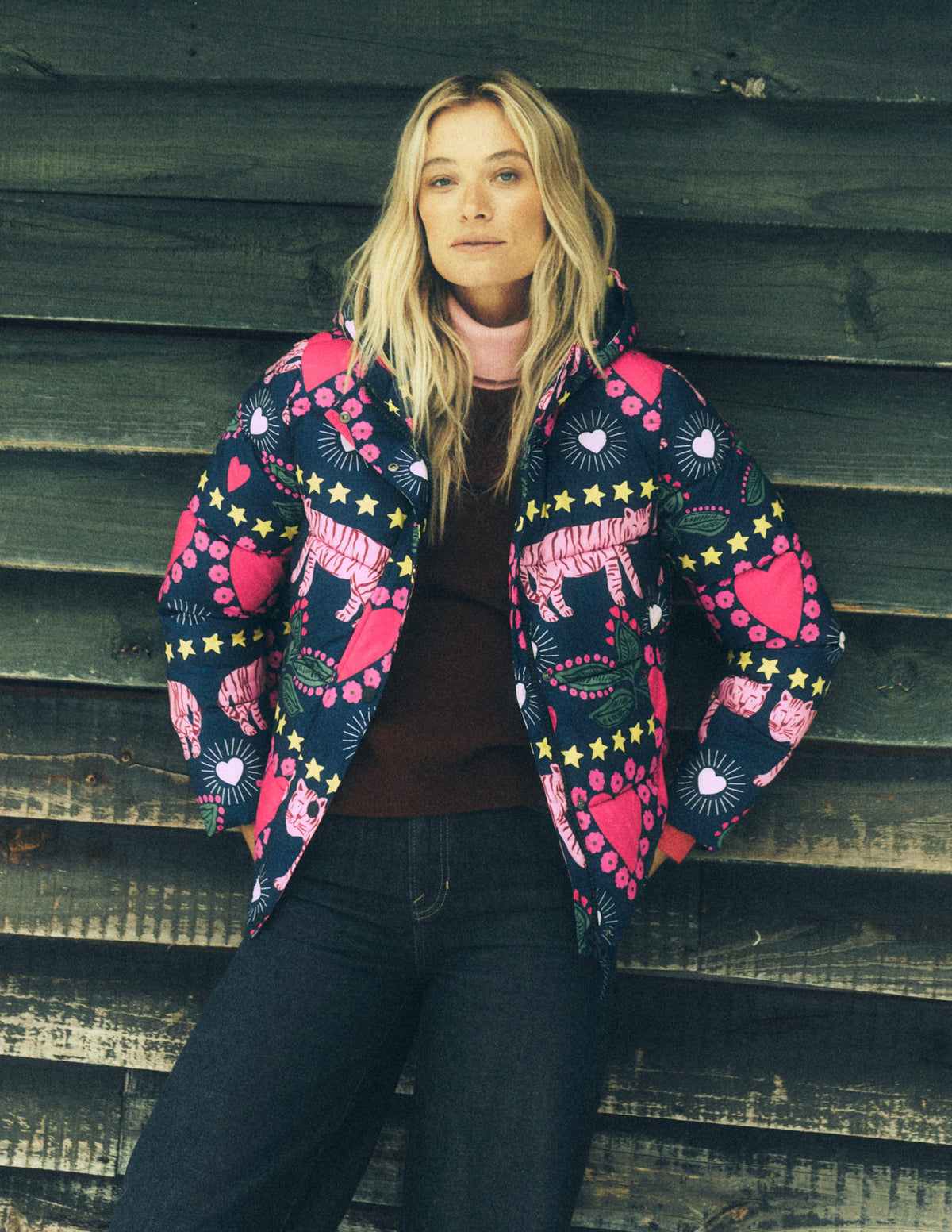 Wattierte Steppjacke-Französisches Marineblau, Verziert, Tiger - Image 6
