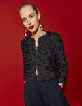 Petal Textured Cropped Jacket-Black, Petal Tulle