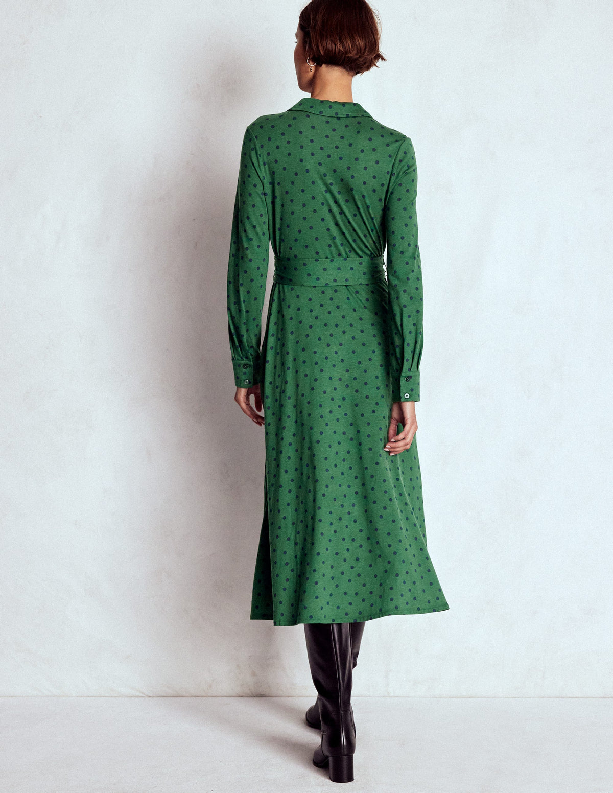 Marcia Jersey-Hemdblusenkleid-Jägergrün, Gemalte Tupfen - Image 4