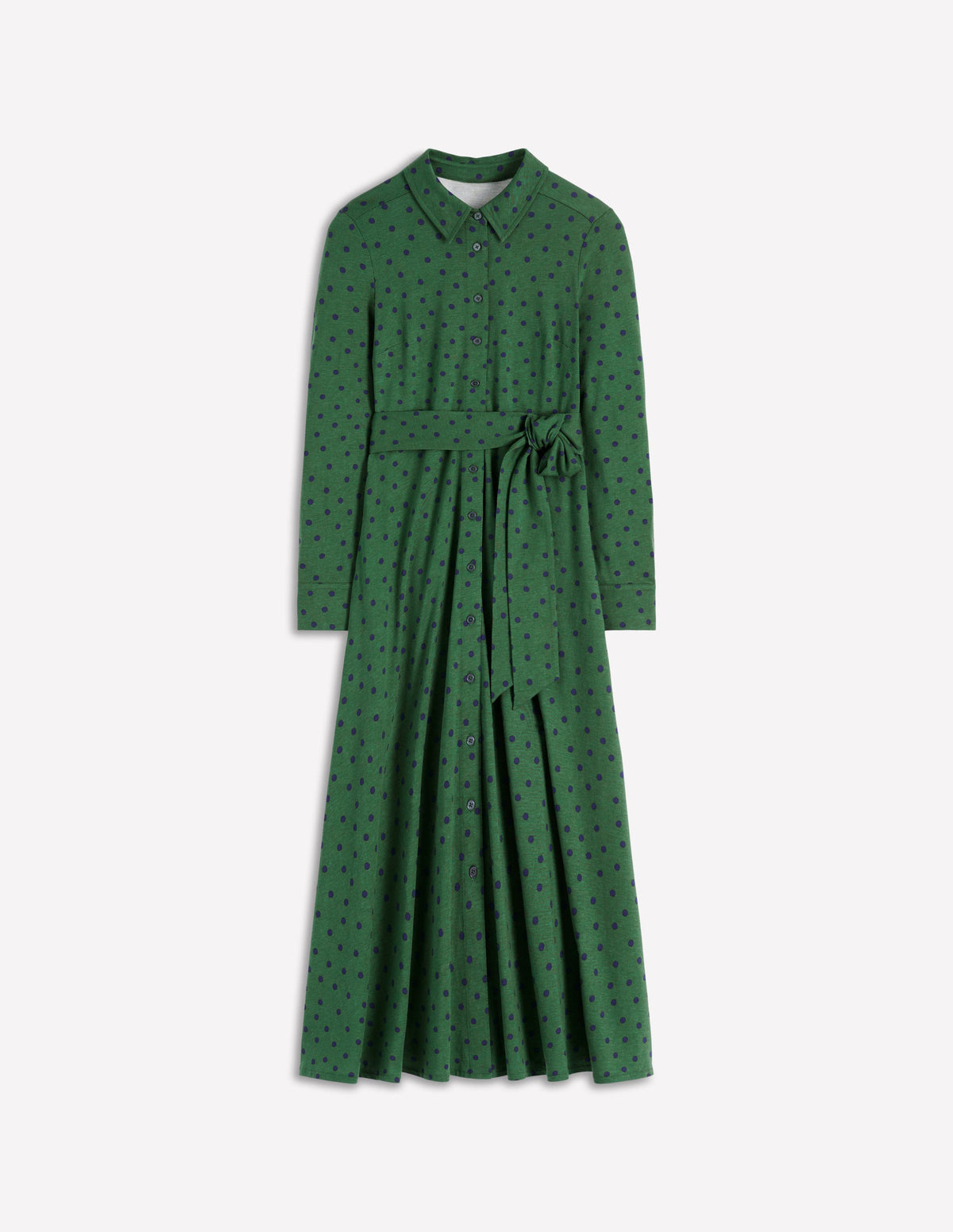 Marcia Jersey-Hemdblusenkleid-Jägergrün, Gemalte Tupfen-6