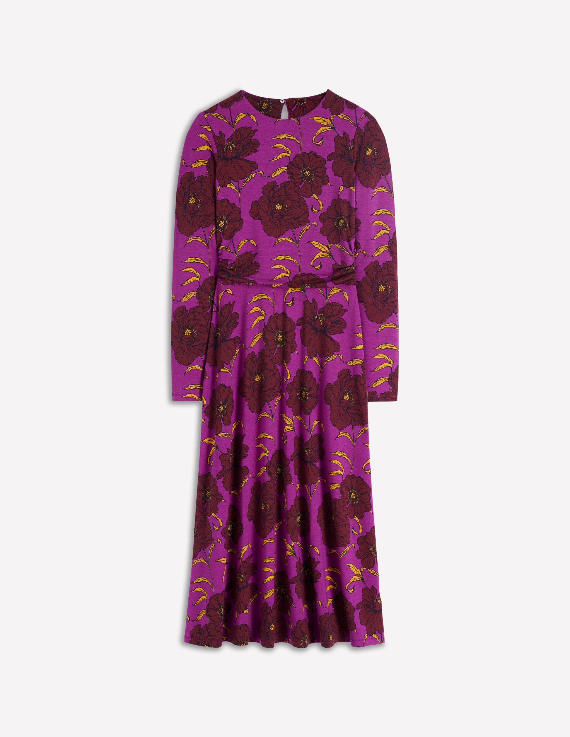 Gerafftes Jersey-Midikleid-Königliches Lila, Pfingstrose-7