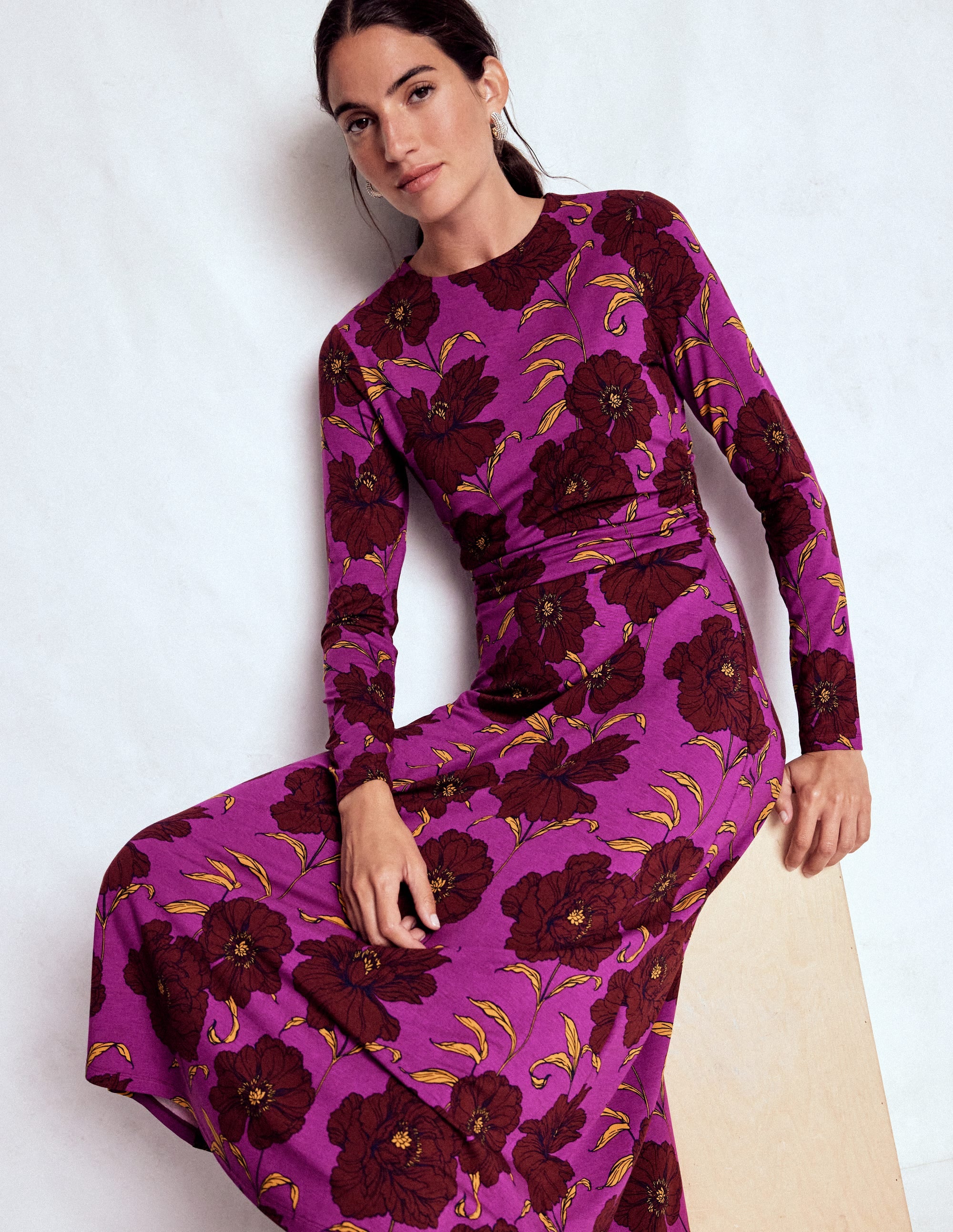 Gerafftes Jersey-Midikleid-Königliches Lila, Pfingstrose - Image 1