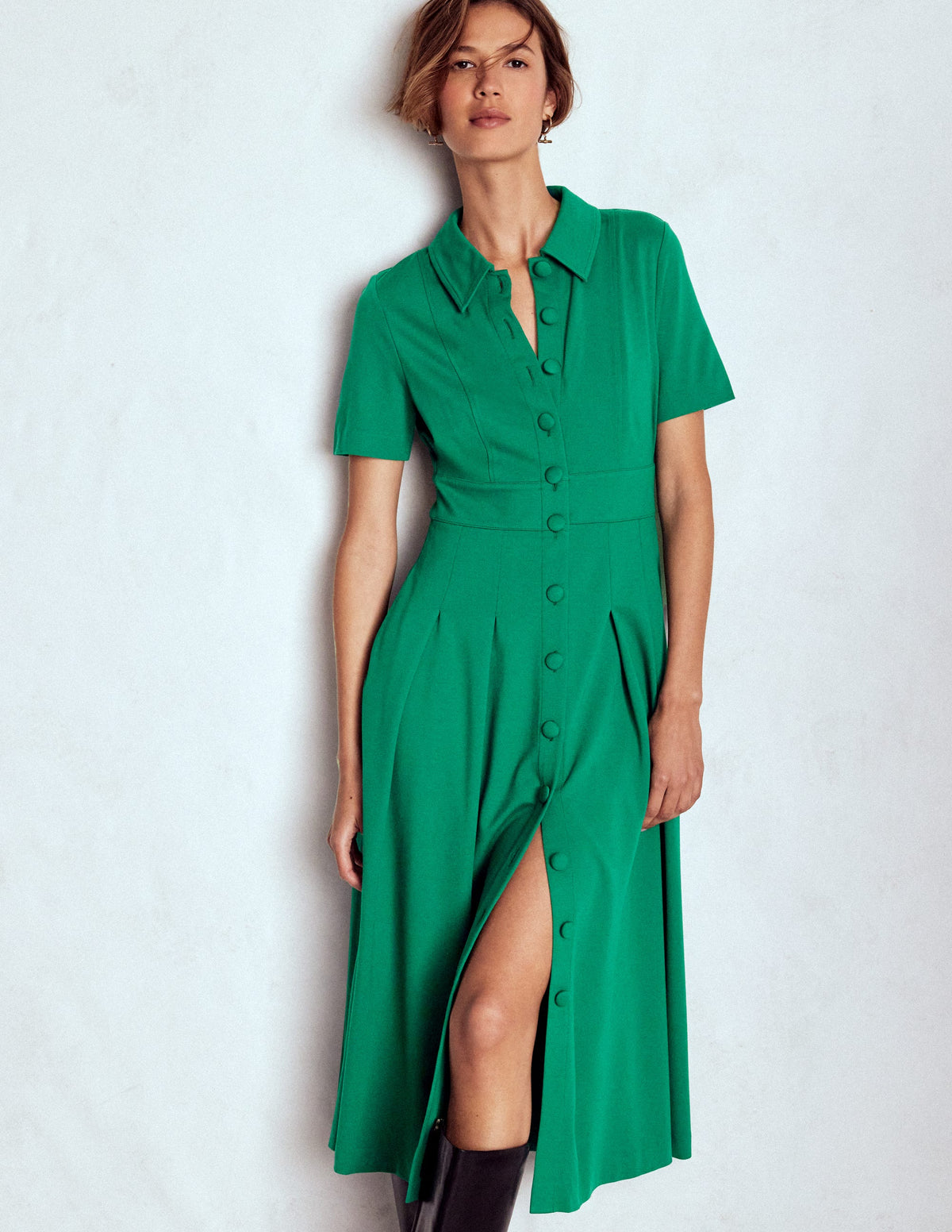 Bridget Ponte Shirt Dress-Jewel Green - Image 1