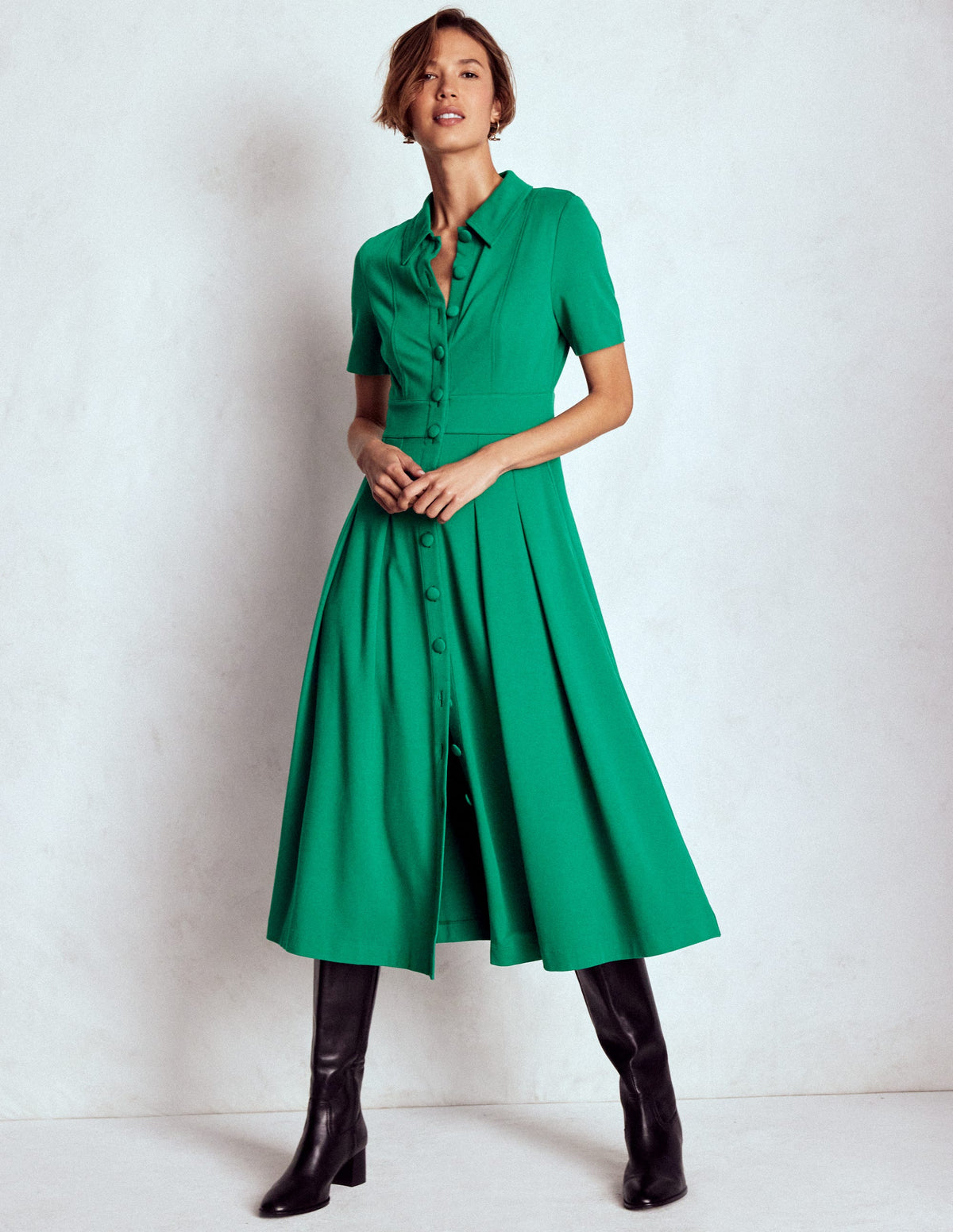 Bridget Ponte Shirt Dress-Jewel Green - Image 4