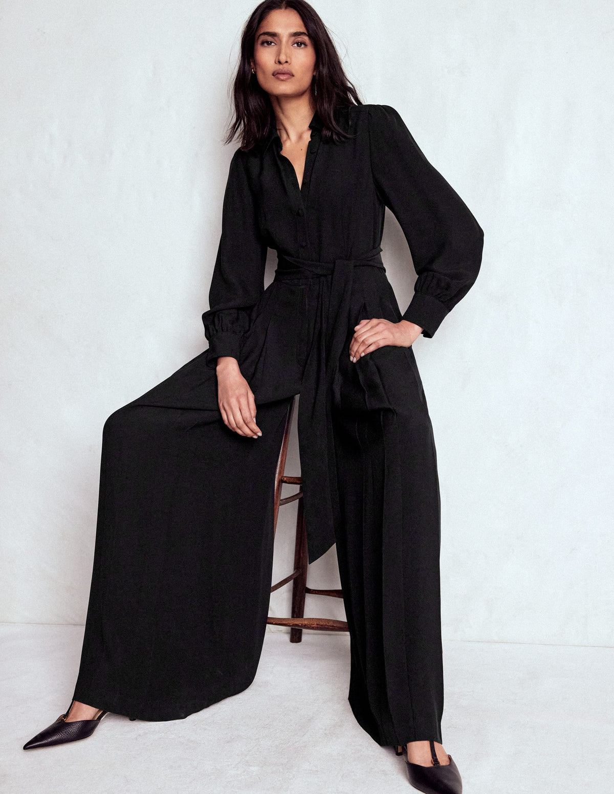Button Up Palazzo Jumpsuit-Black - Image 1