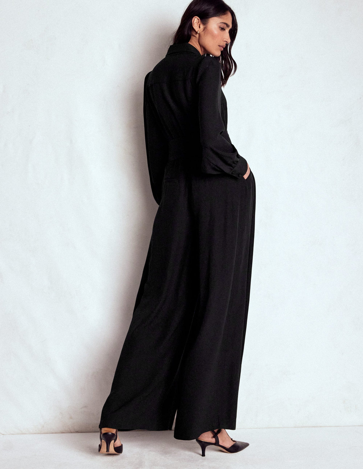 Button Up Palazzo Jumpsuit-Black - Image 3