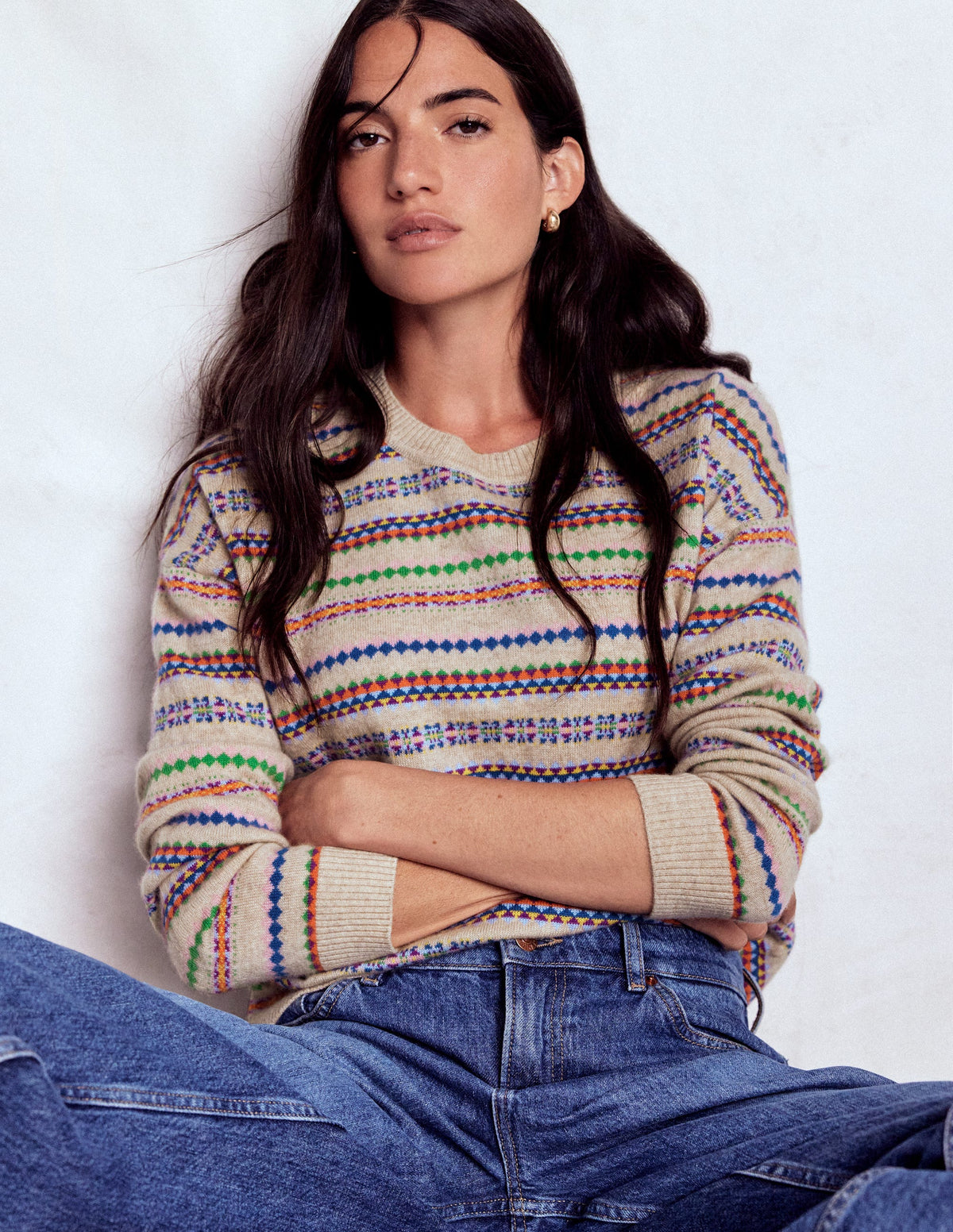 Lydia Kaschmirpullover-Haferbeige Meliert Fair-Isle-1