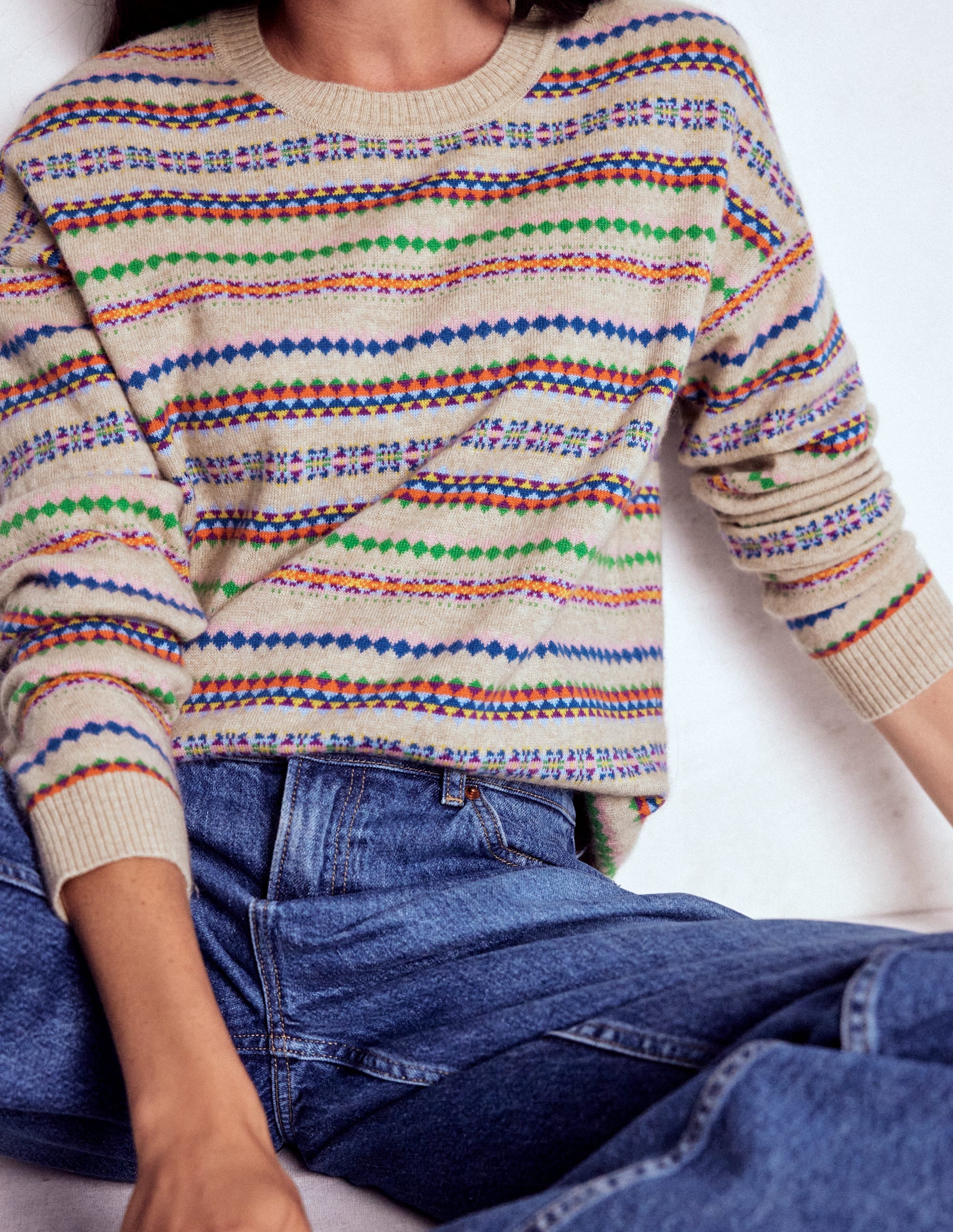Lydia Kaschmirpullover-Haferbeige Meliert Fair-Isle - Image 2