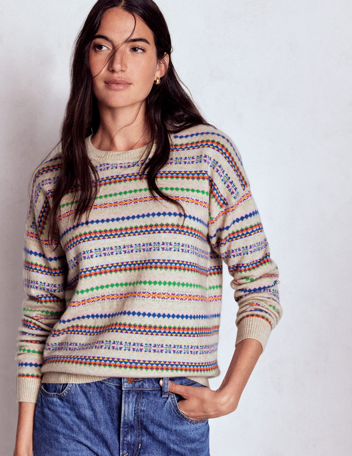 Lydia Kaschmirpullover-Haferbeige Meliert Fair-Isle-4