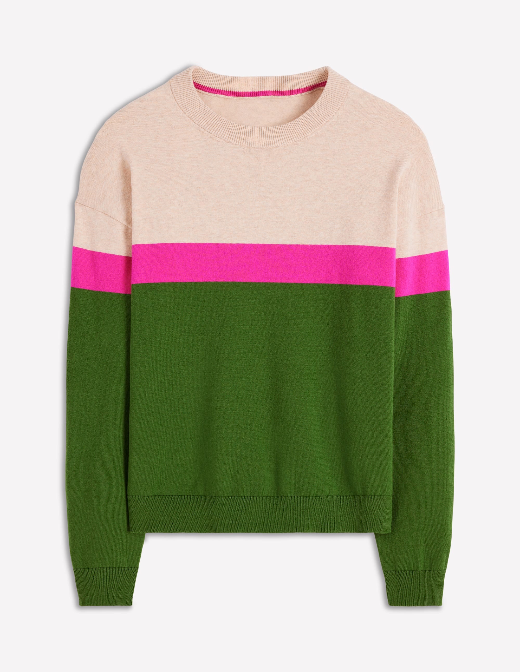 Lara Lockerer Baumwollpullover-Hofgrün/Rosa Schafgarbe - Image 5