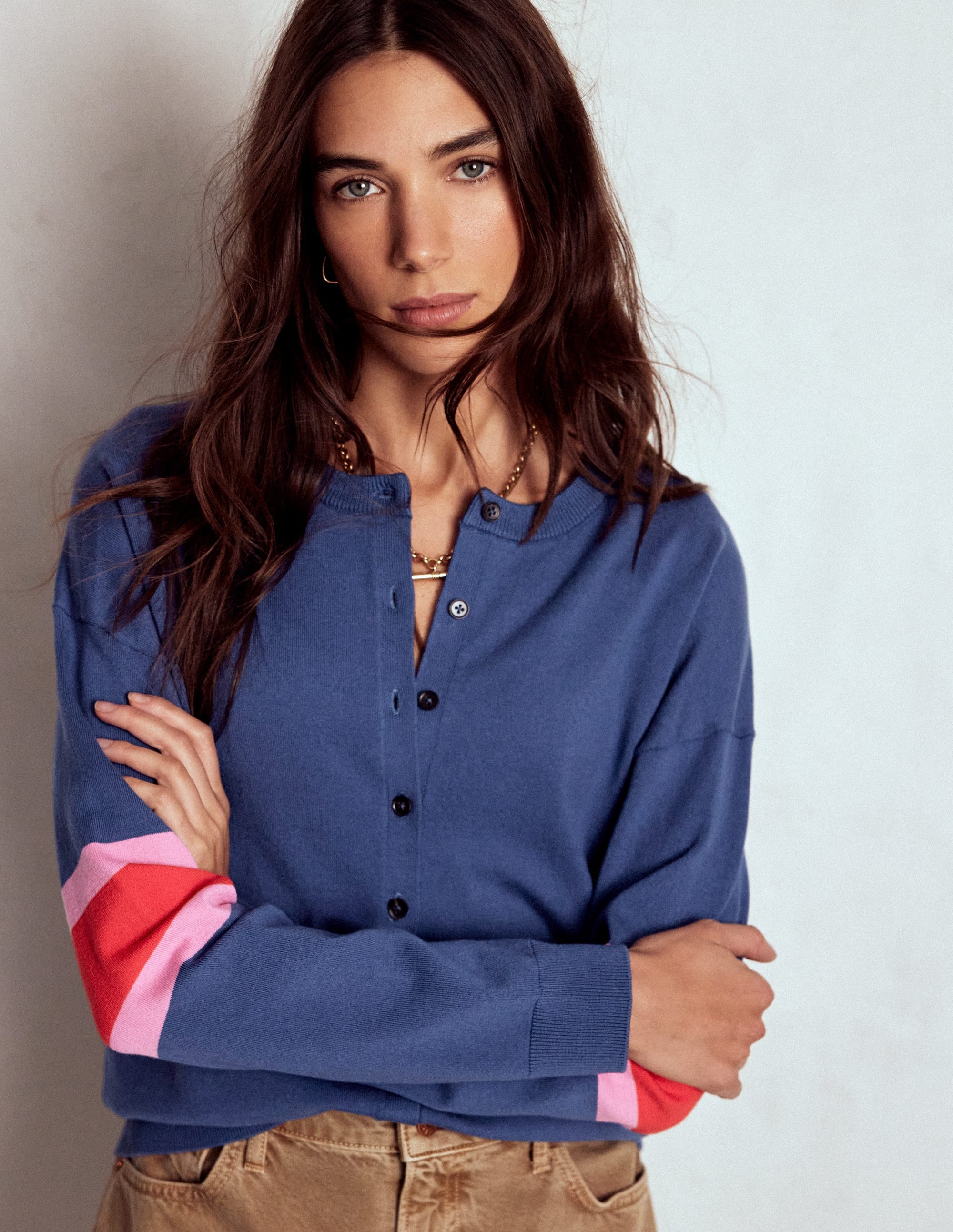 Lara Lockere Baumwoll-Strickjacke-Denim-Blau - Image 1