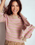 Fae Fair-Isle-Pullover mit Rüschen-Kamelbraun, Rosa Streifen