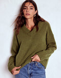 Pull col V Marion en laine mérinos-Vert promenade chiné