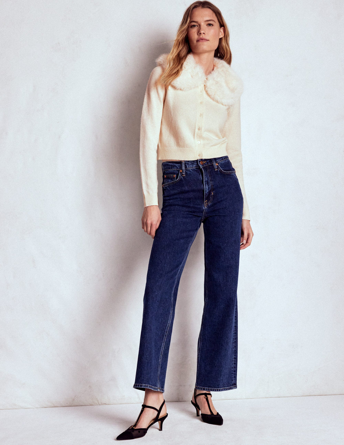 Fur Collar Cropped Cardigan-Warm Ivory-4