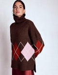 Polly Merino-Rollkragenpullover-Braun, Rosa Argyle