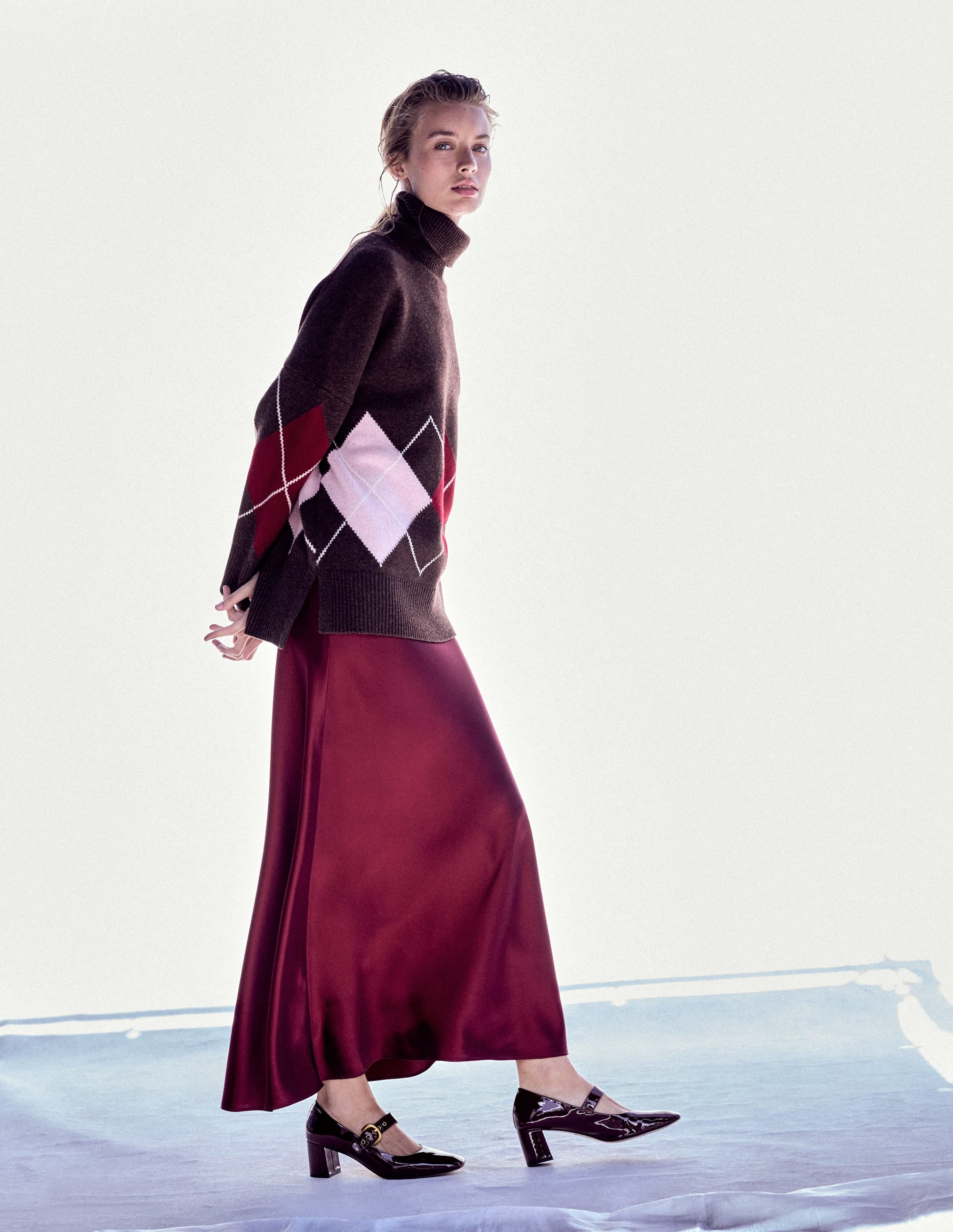 Polly Merino-Rollkragenpullover-Braun, Rosa Argyle - Image 6